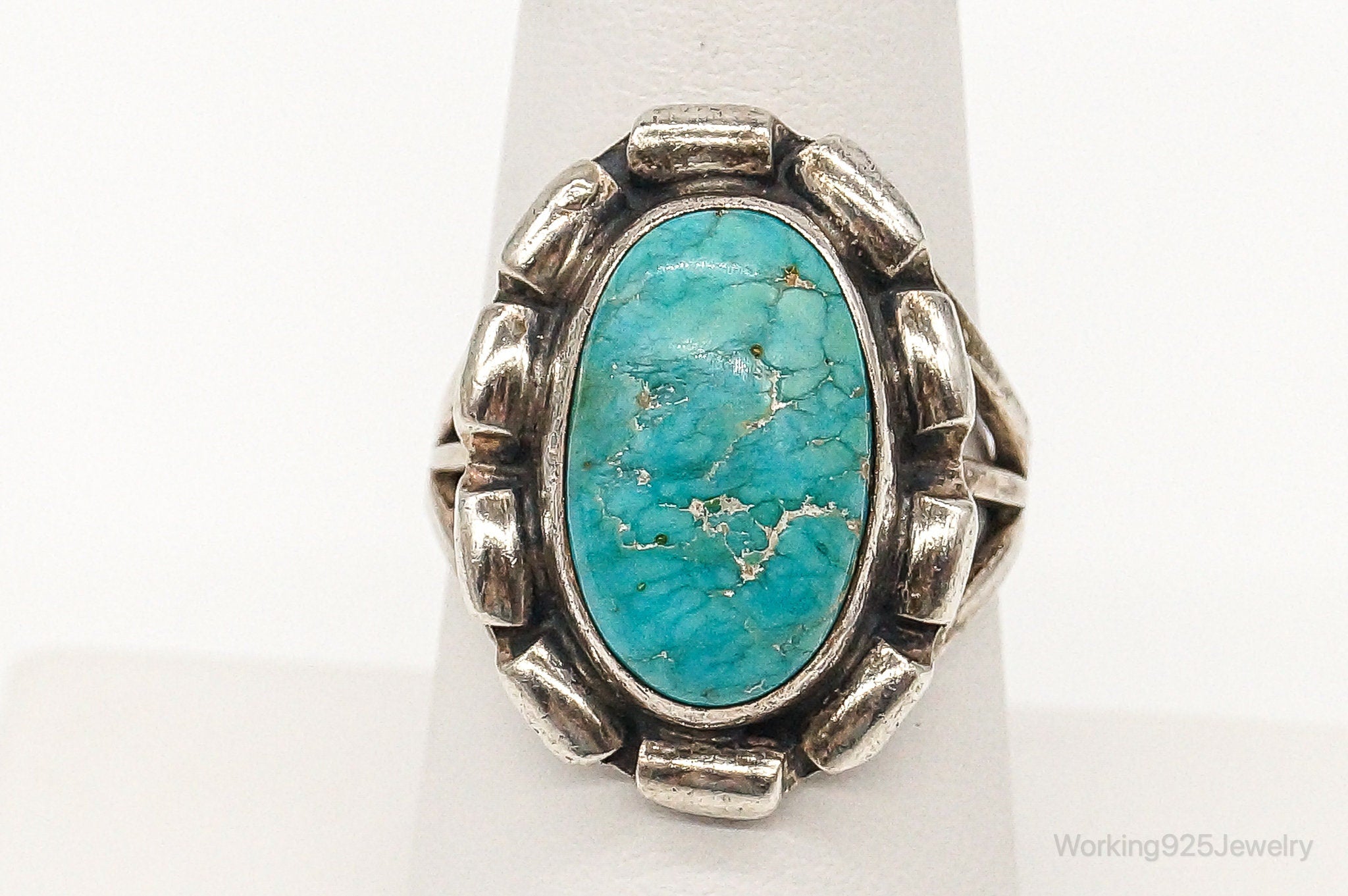 VTG Native American Turquoise Unsigned Sterling Silver Ring - SZ 7.25