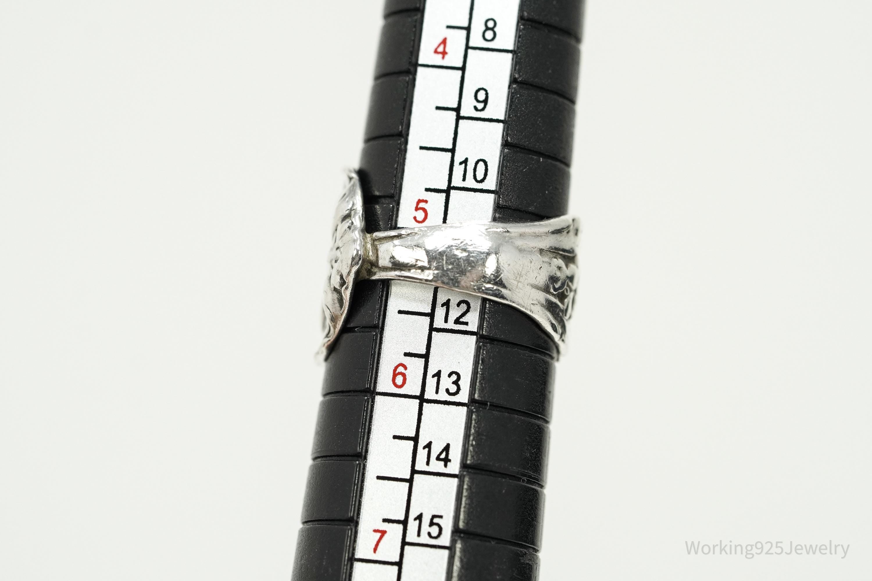 Antique Floral Sterling Silver Spoon Ring - Size 5.25