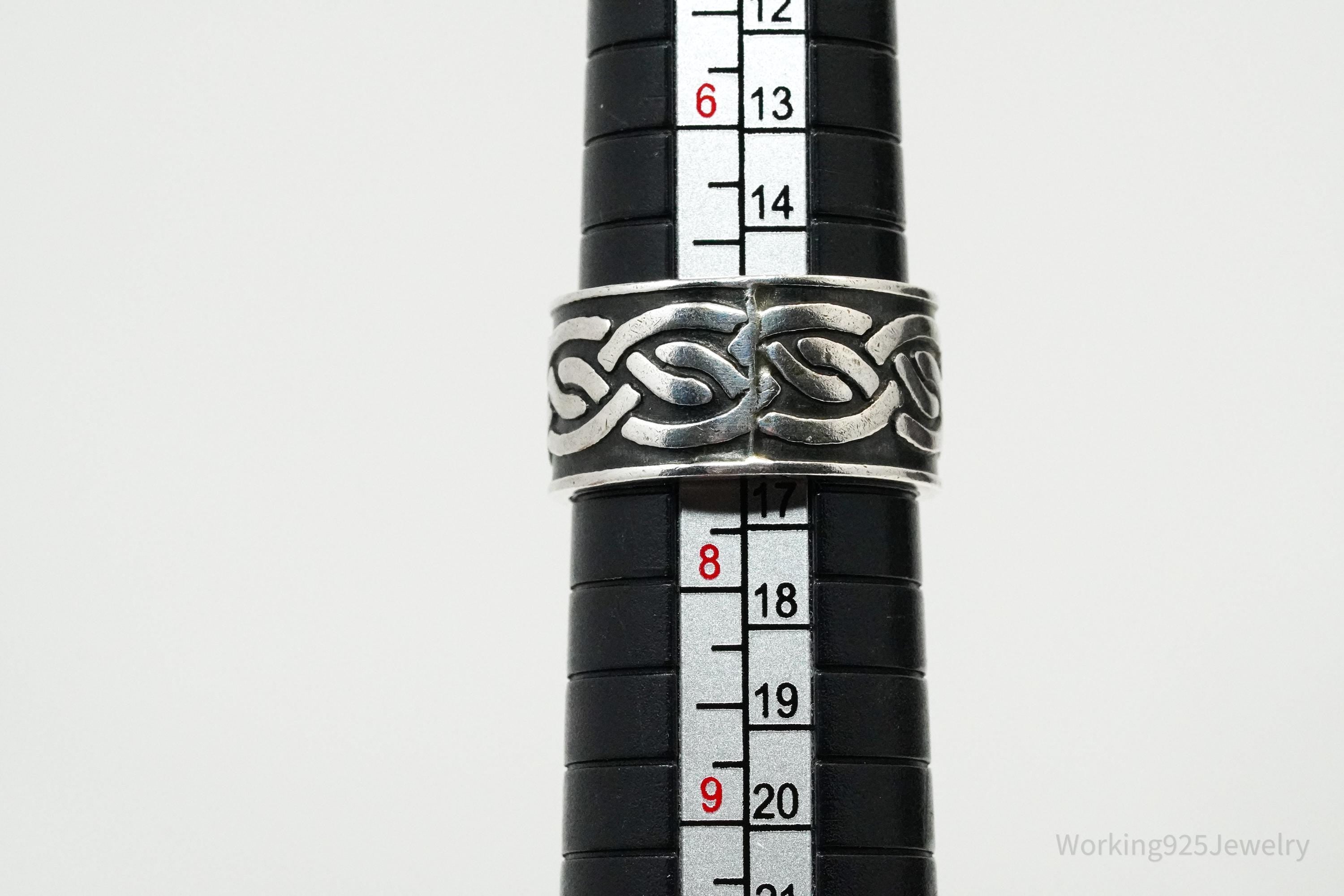 Vintage Celtic Knot Design Sterling Silver Band Ring - Size 7.5