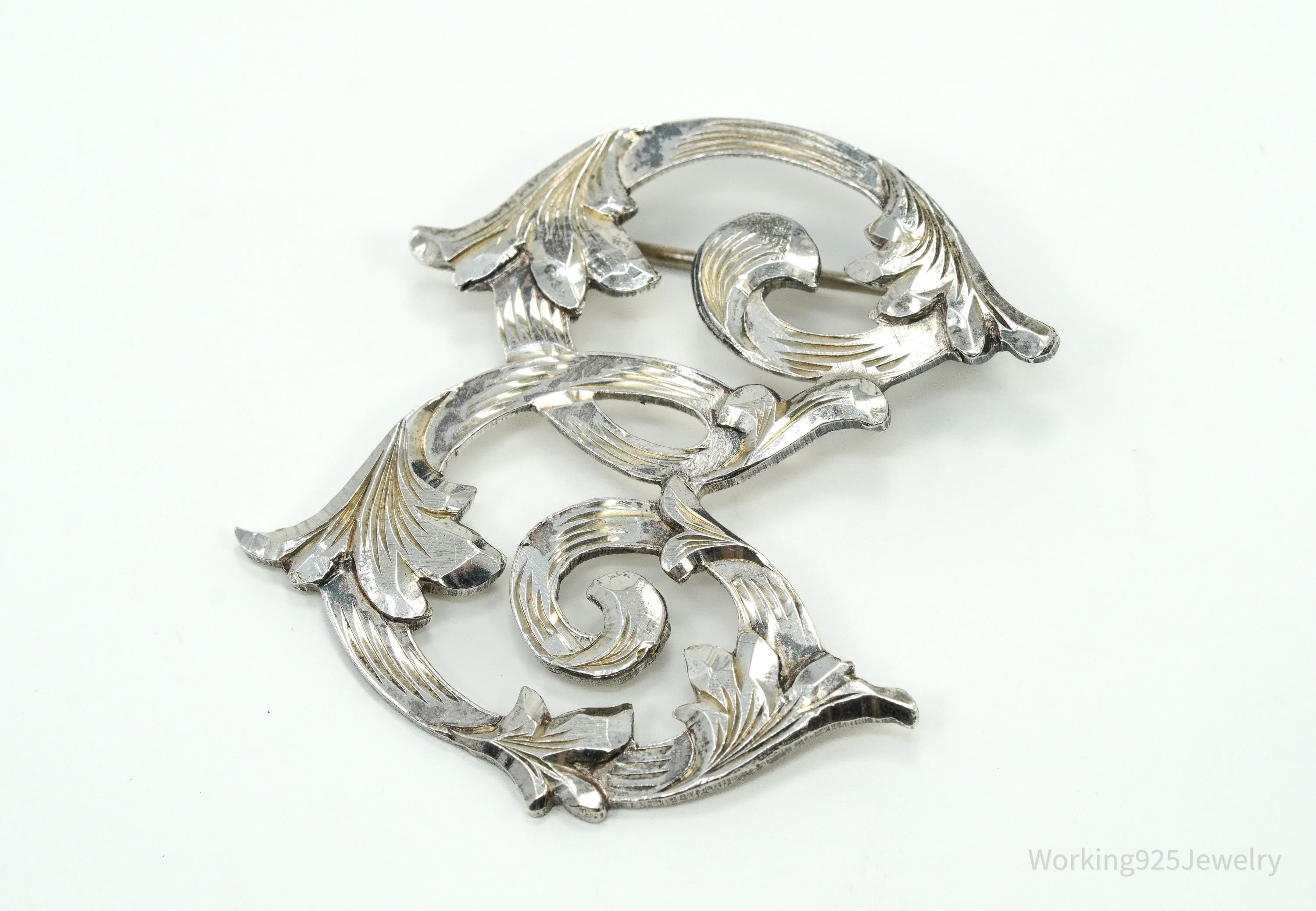 Large Vintage Mexico "E" Sterling Silver Brooch Pin