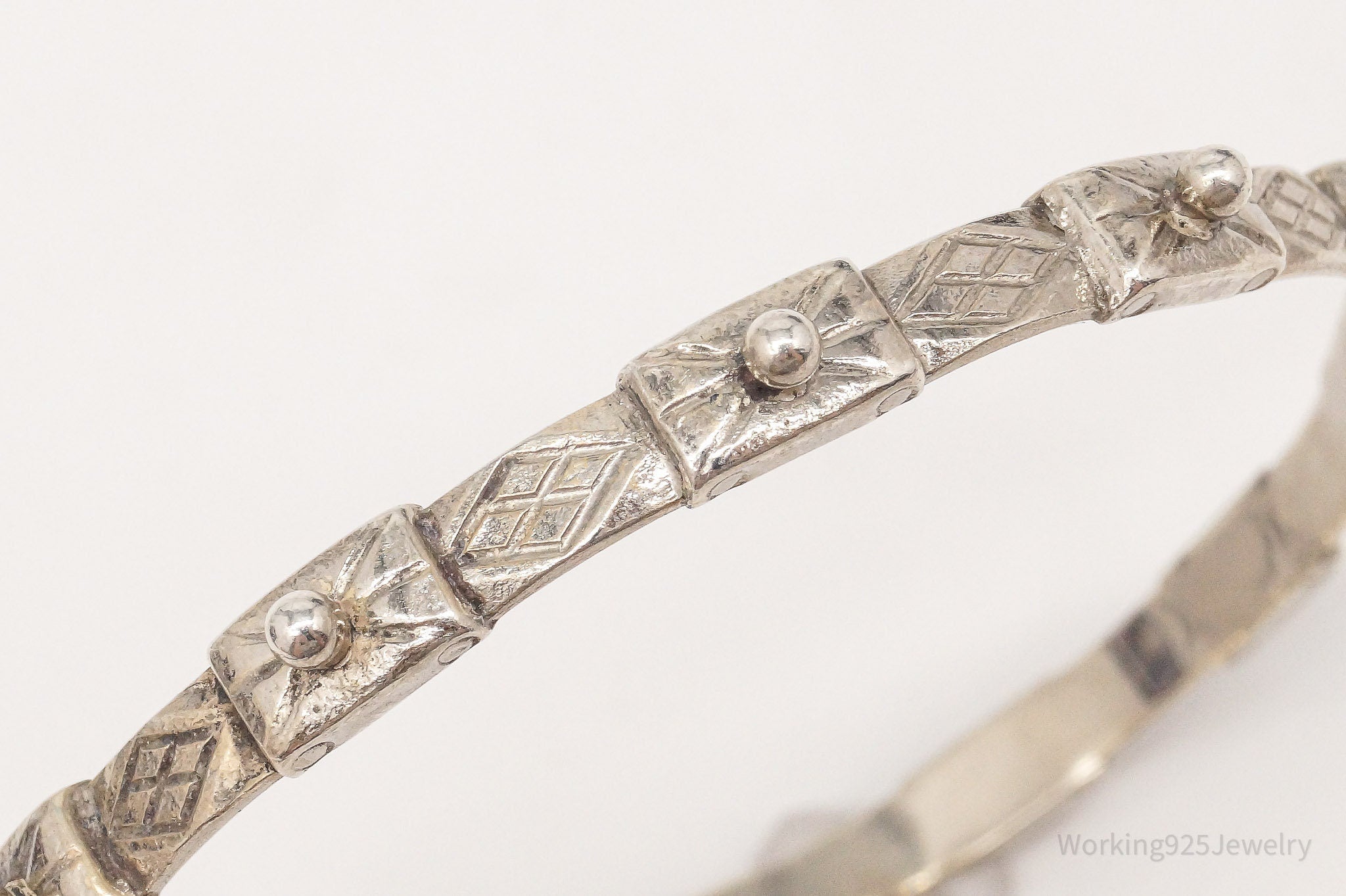 Antique Viking Style Sterling Silver Bangle Bracelet