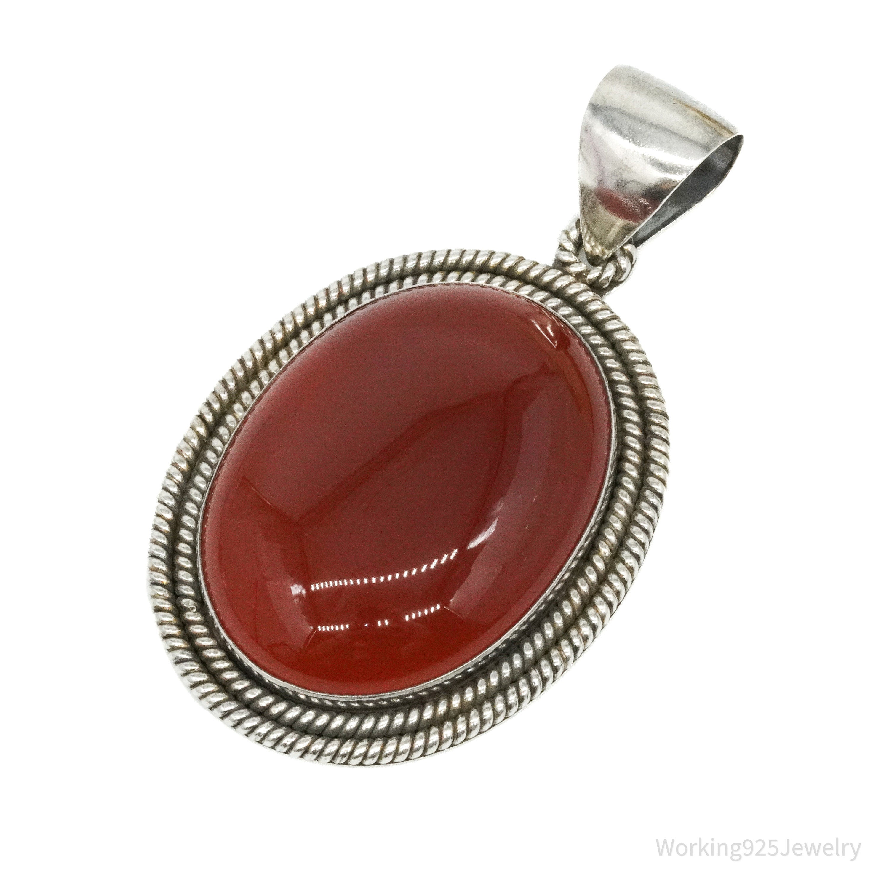 Vintage Designer BA Suarti Large Carnelian Sterling Silver Necklace Pendant
