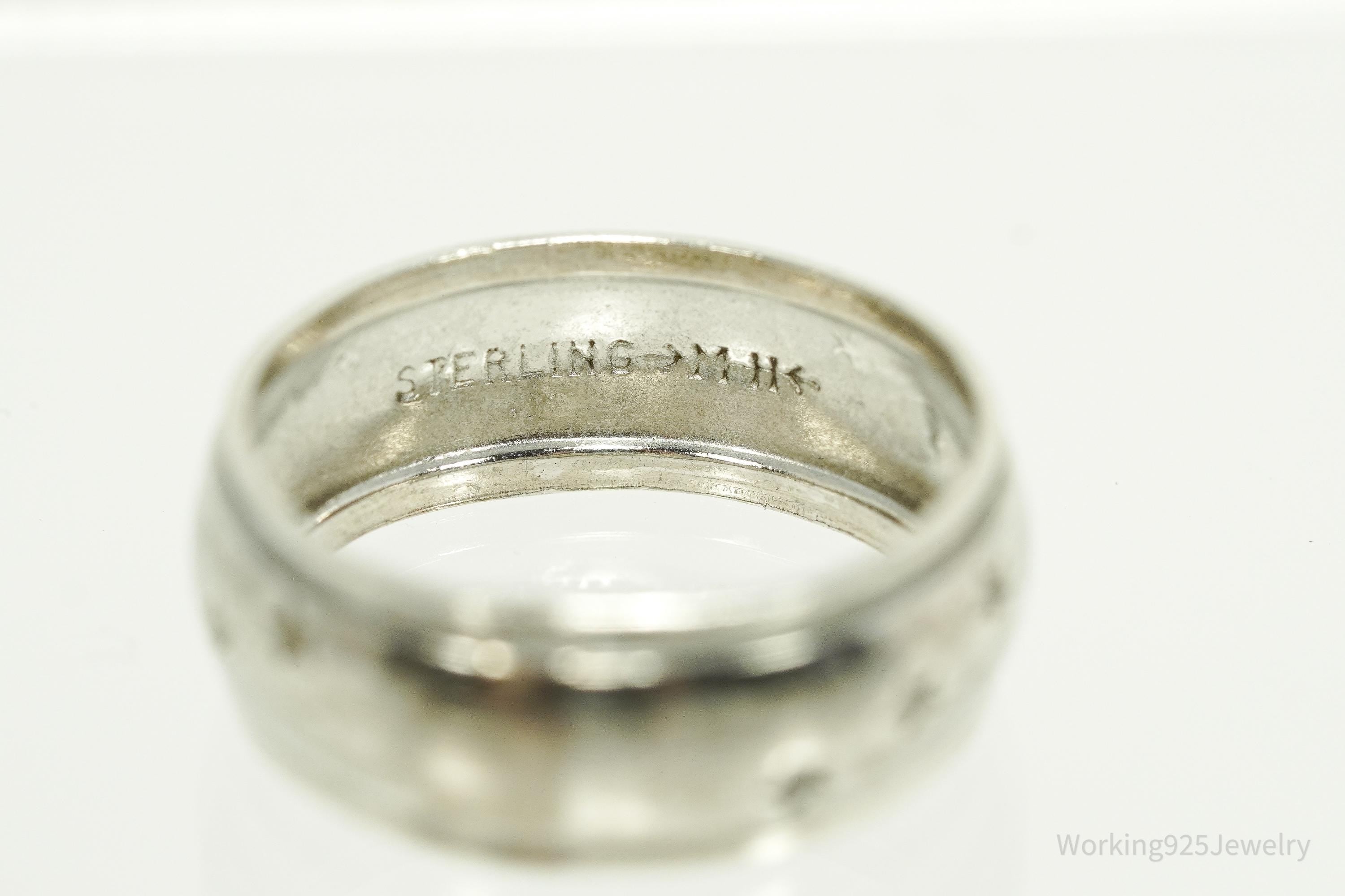 Antique Stars Pattern Sterling Silver Band Ring - Size 7.25