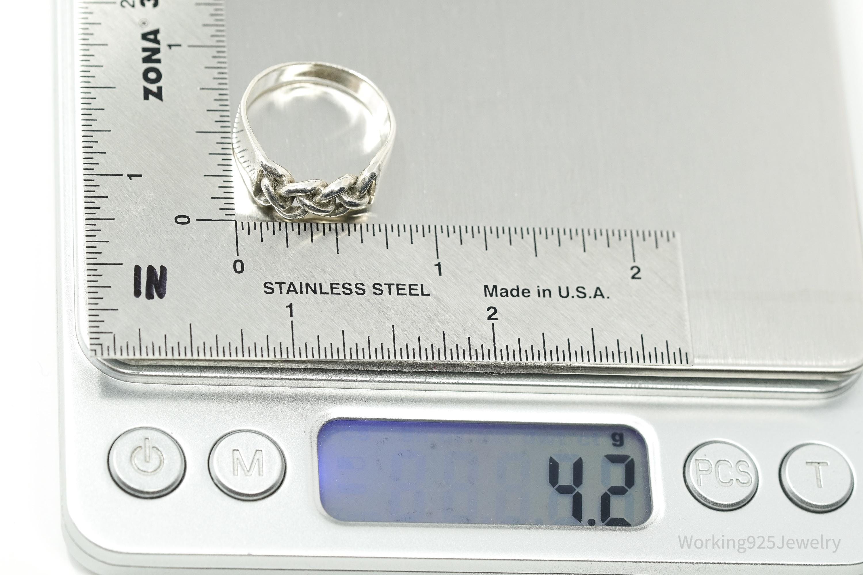 Vintage Chain Modernist Style Sterling Silver Ring - Size 8