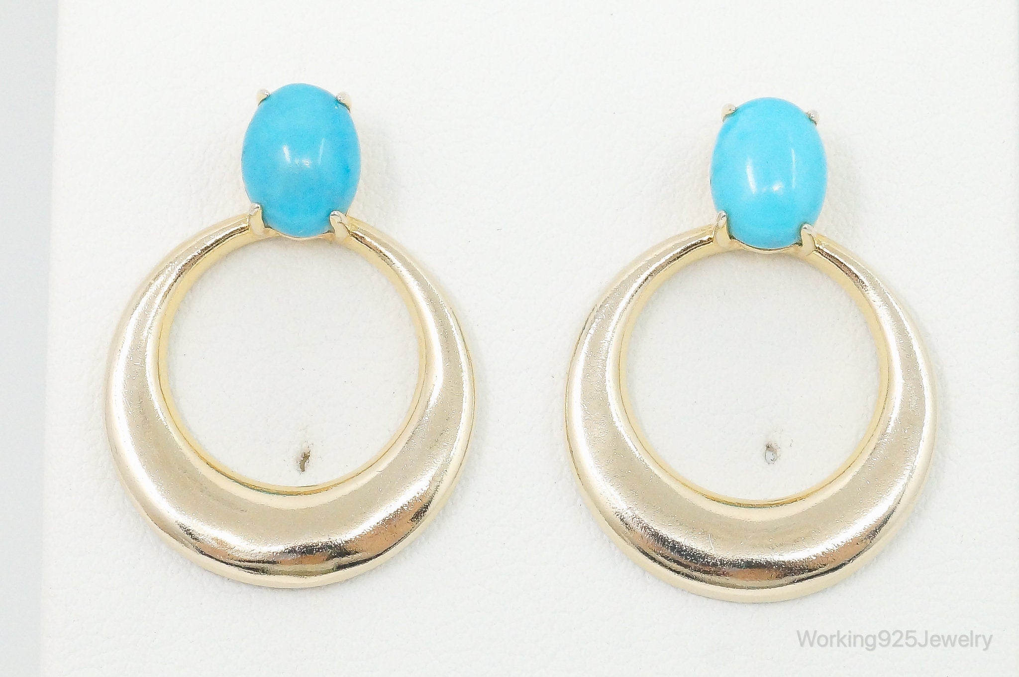 Vintage Turquoise Gold Vermeil Sterling Silver Earrings Set