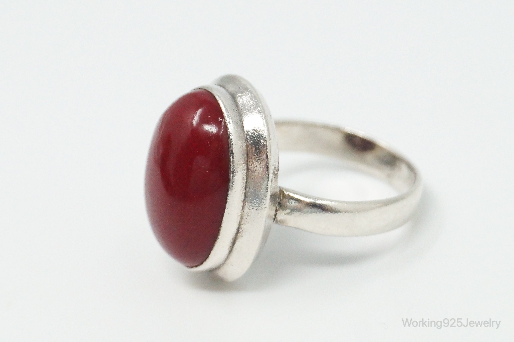 Vintage Large Red Gemstone Sterling Silver Ring - Size 8