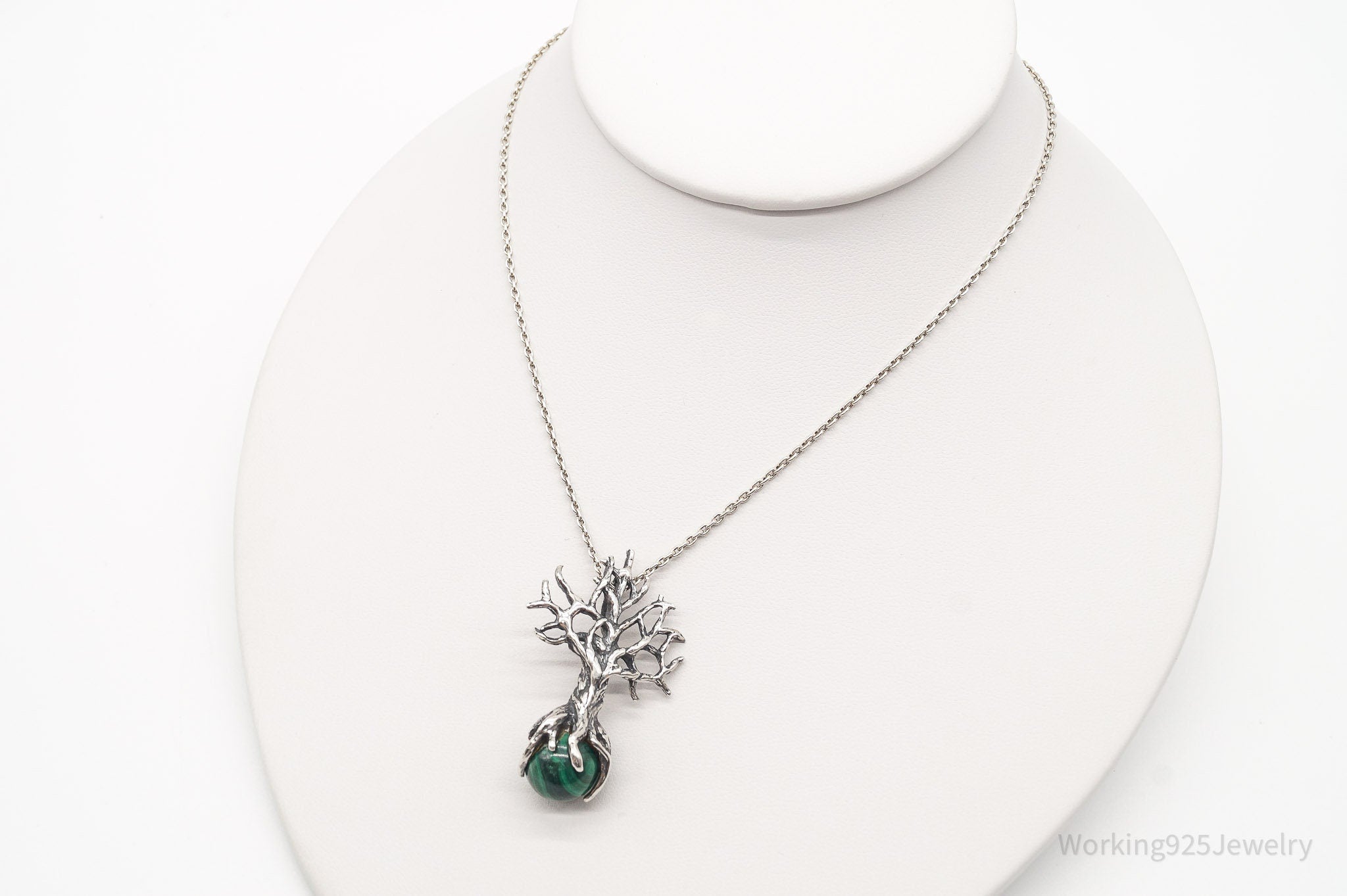 Vintage Tree Malachite Sterling Silver Necklace