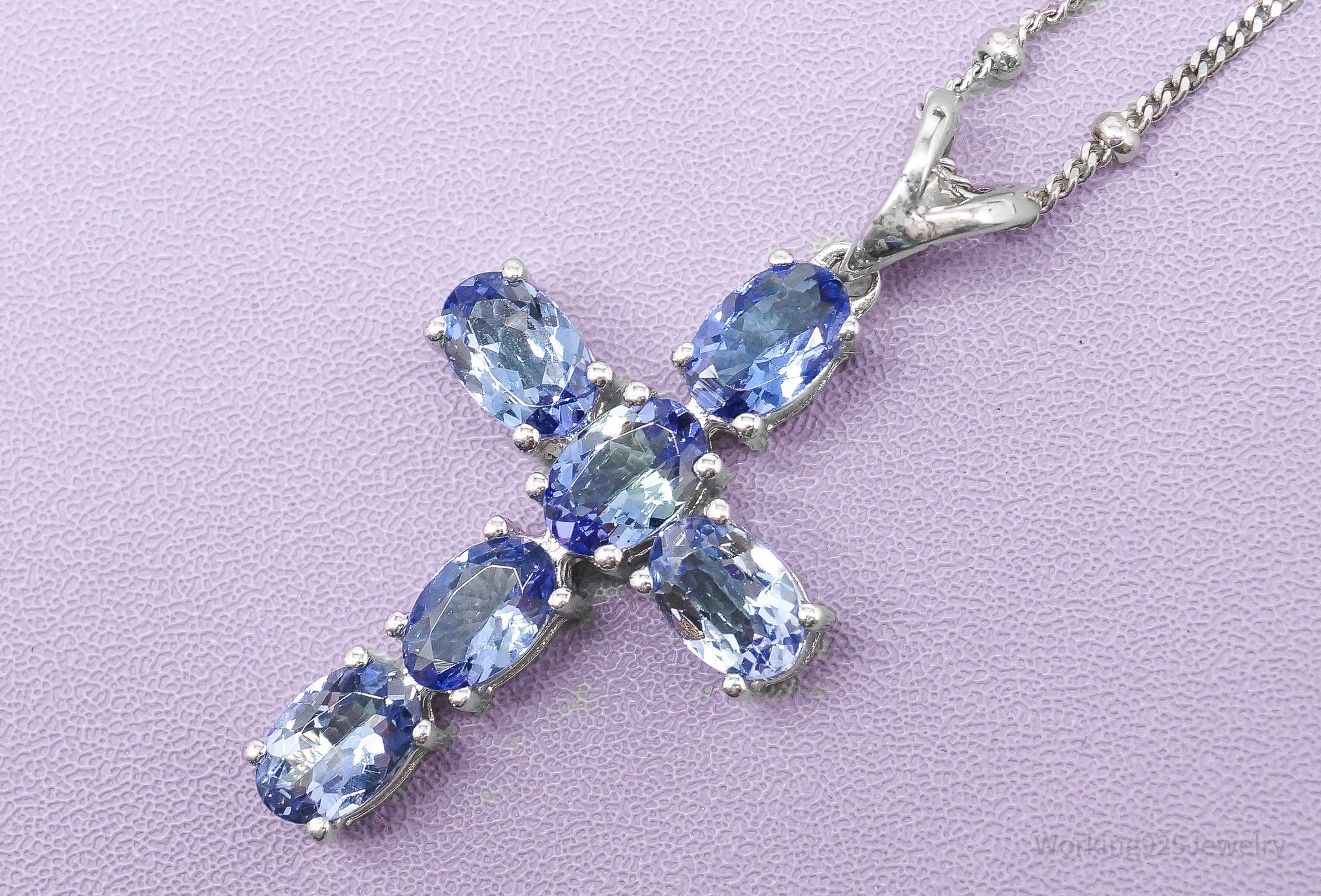 Vintage Tanzanite Cross Sterling Silver Necklace - 18"