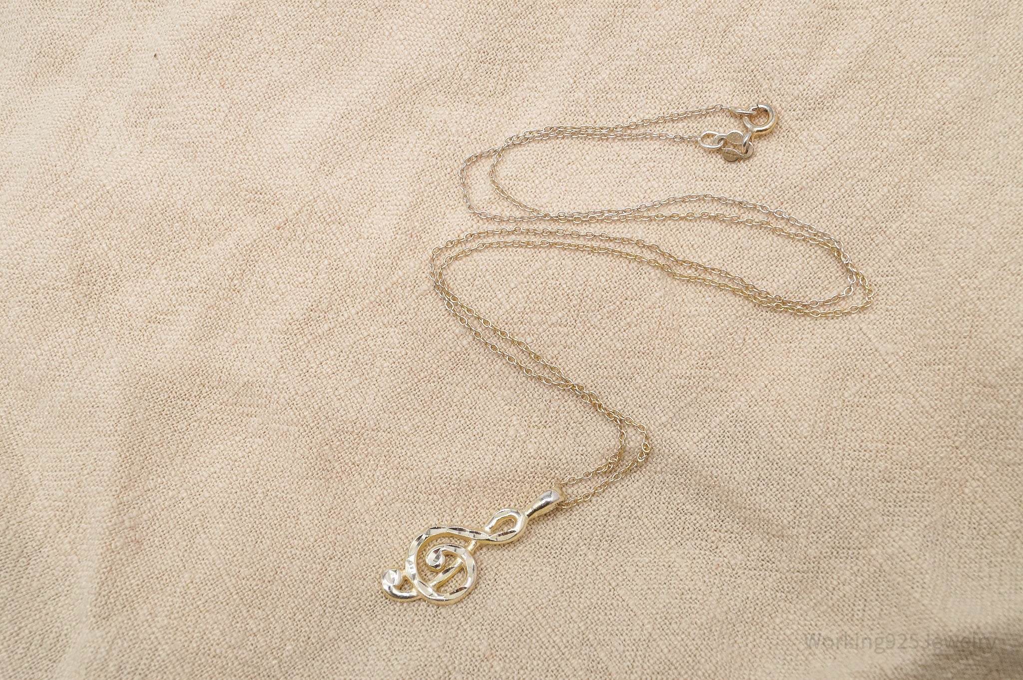 Vintage Treble Clef Music Note Gold Wash Sterling Silver Necklace 18"