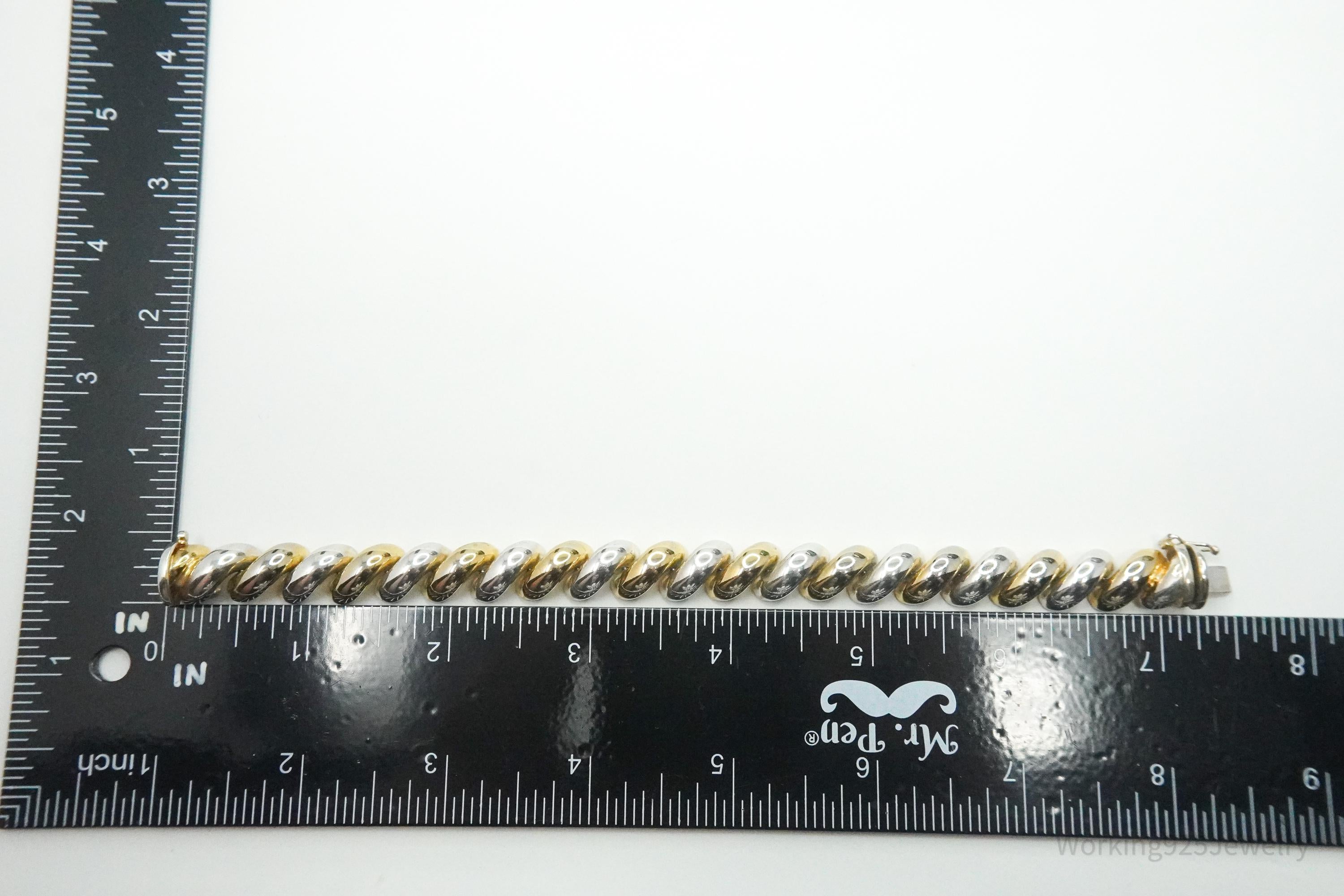 Vintage Italian Designer Milor Gold Vermeil Sterling Silver Puffy Link Bracelet 7.25"