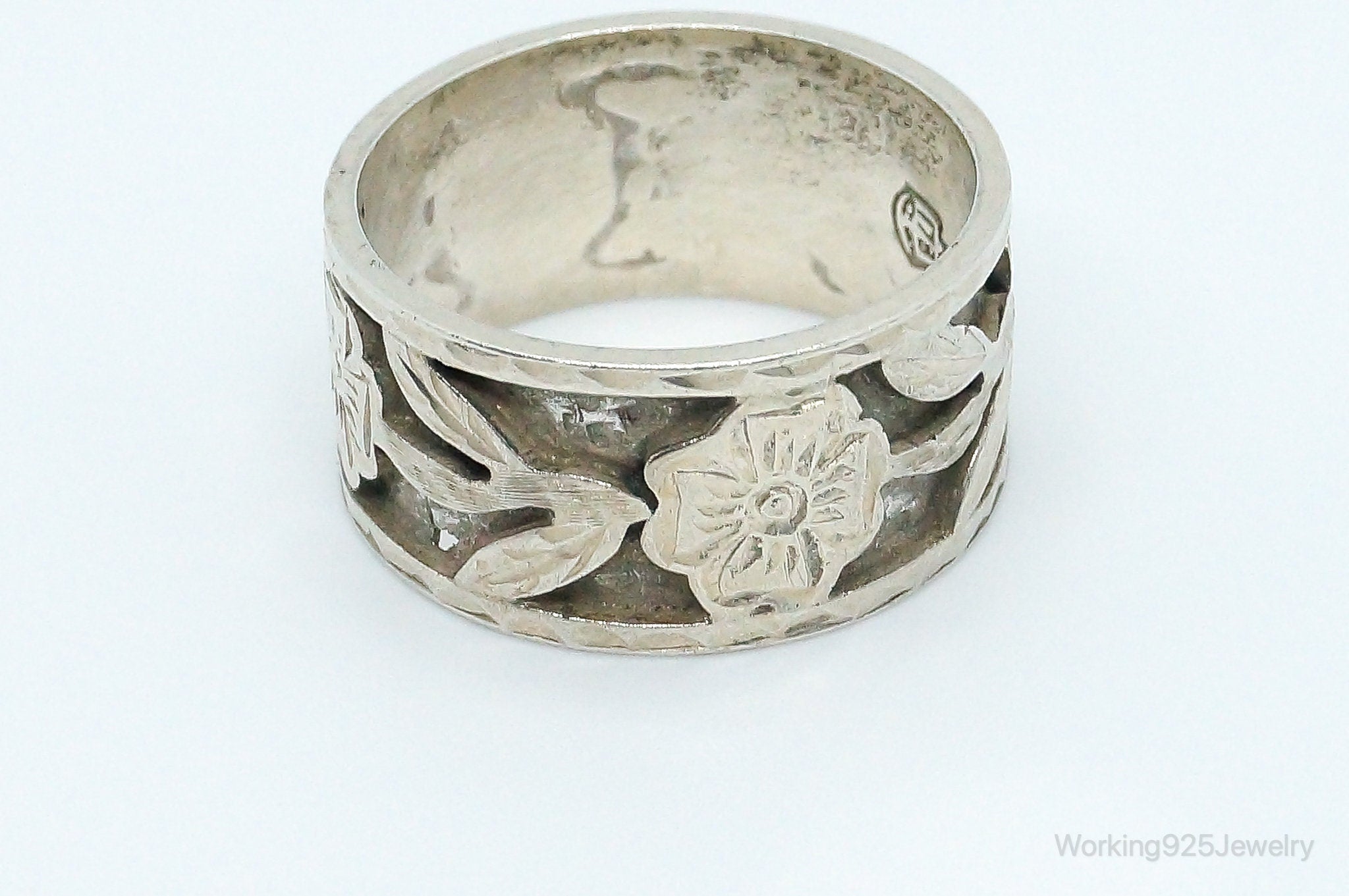 Vintage Mexico Flower Wrap Sterling Silver Ring - SZ 10.75