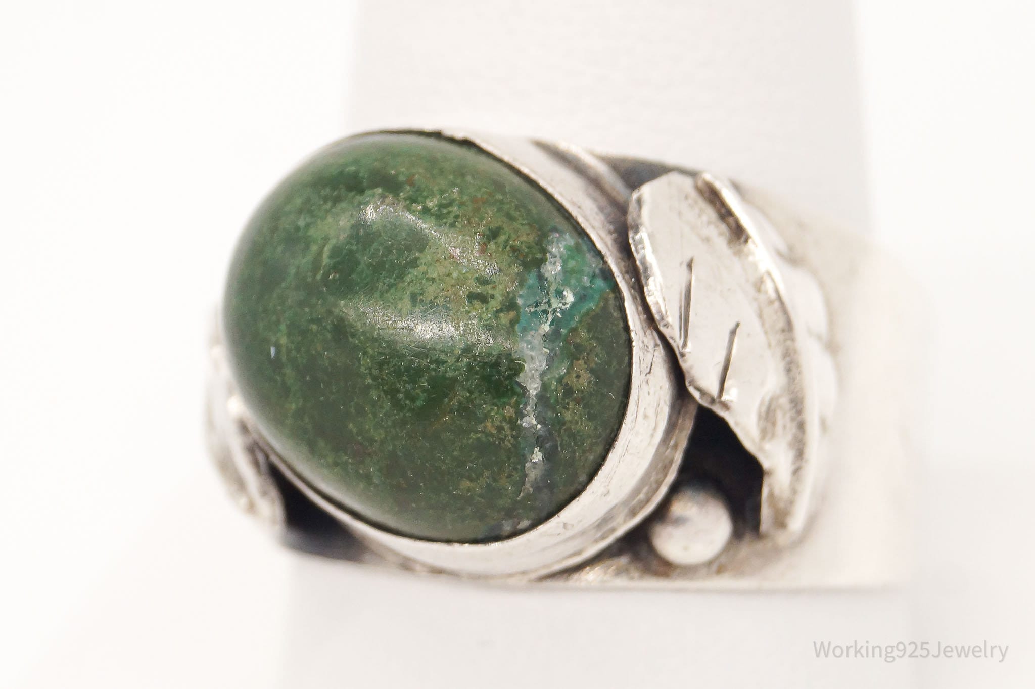 Vintage Native American Green Turquoise Silver Ring - SZ 11