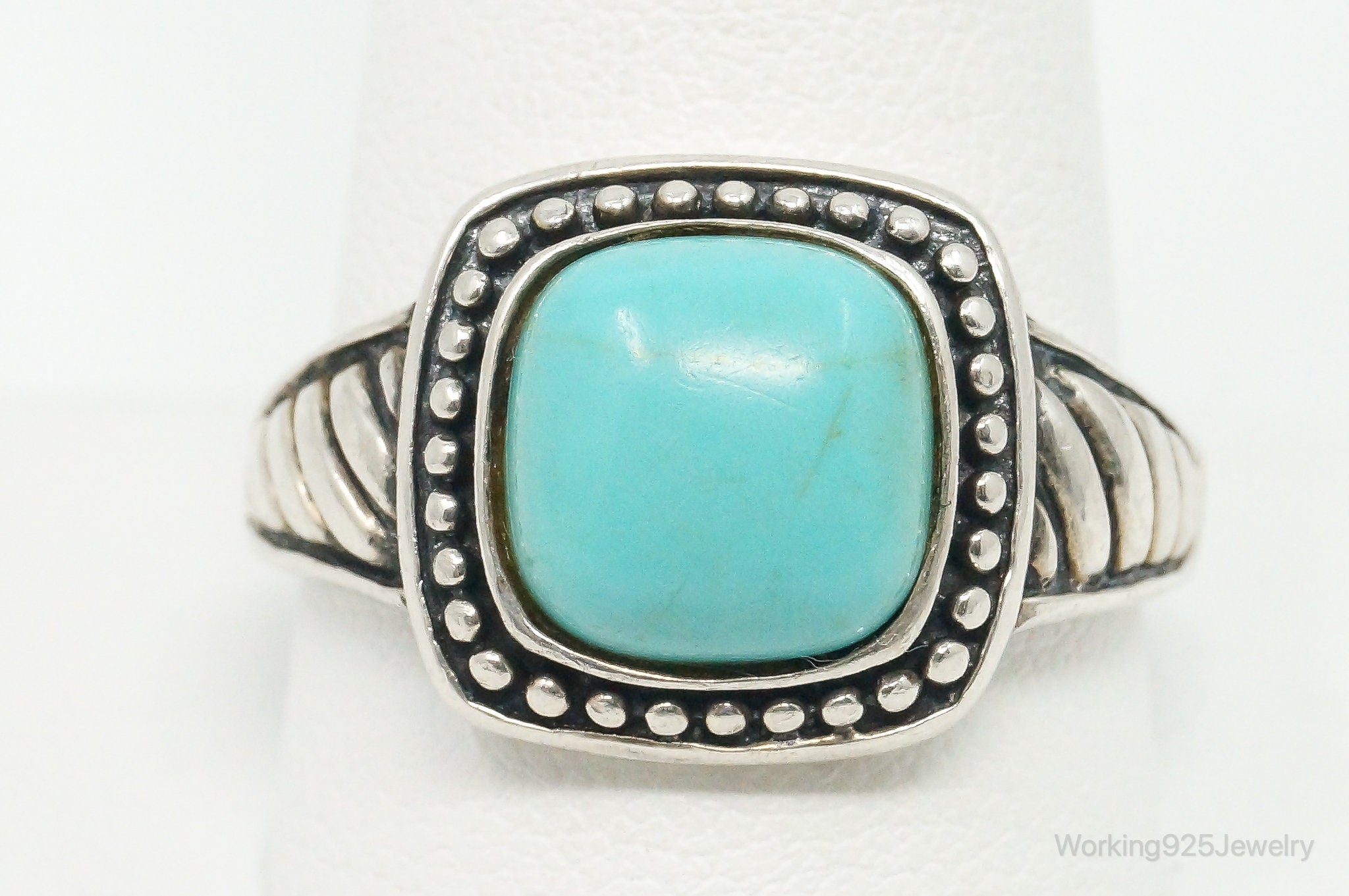 Vintage Turquoise Sterling Silver Cable Ring - Size 11.25