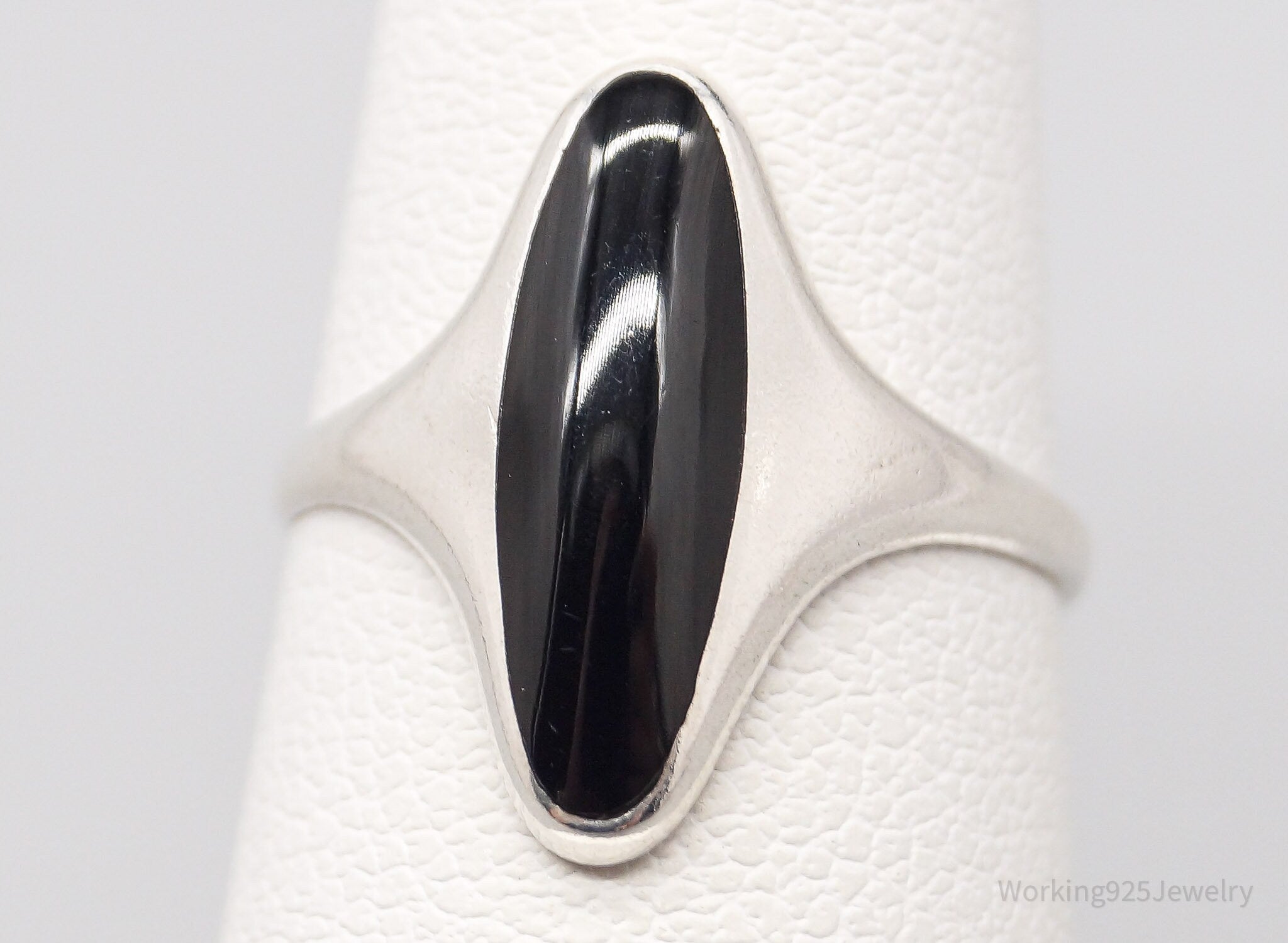 Vintage Designer Kabana Black Onyx Sterling Silver Ring - Size 5