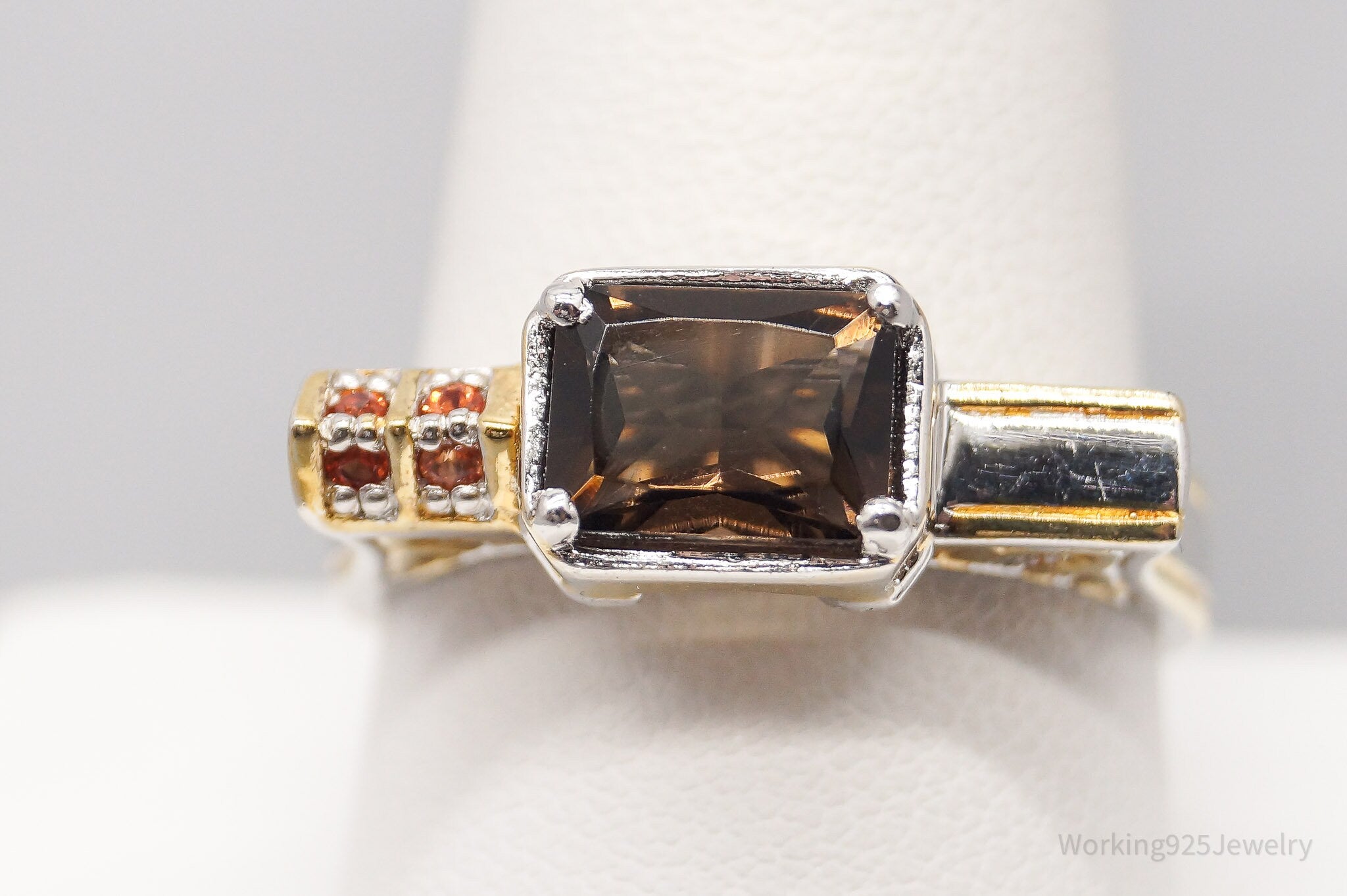 Michael Valitutti Smoky Topaz & Orange Topaz Gold Vermeil Sterling Silver Ring Size 10