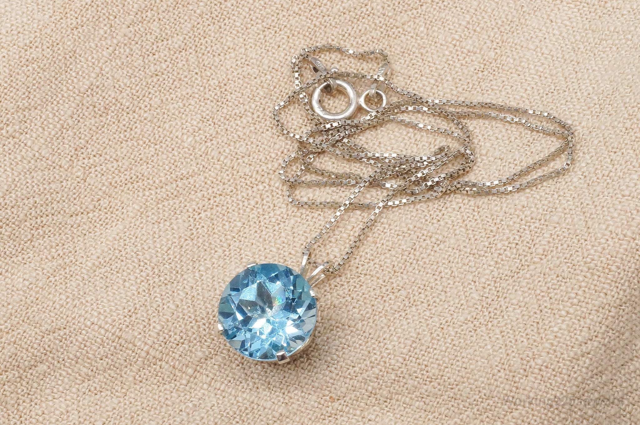 Vintage Large Blue Topaz Sterling Silver Necklace 17"