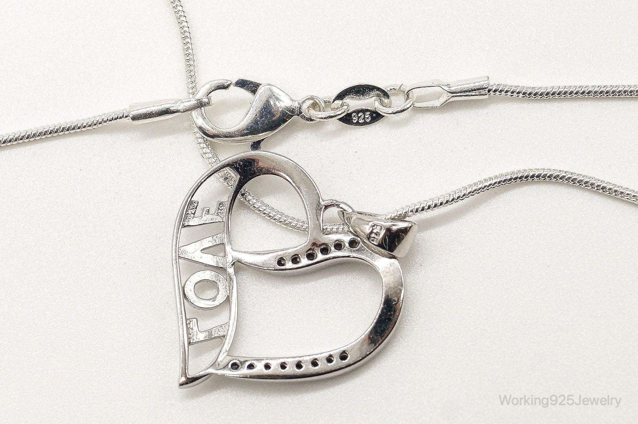 Sapphire Heart "LOVE" Sterling Silver Necklace