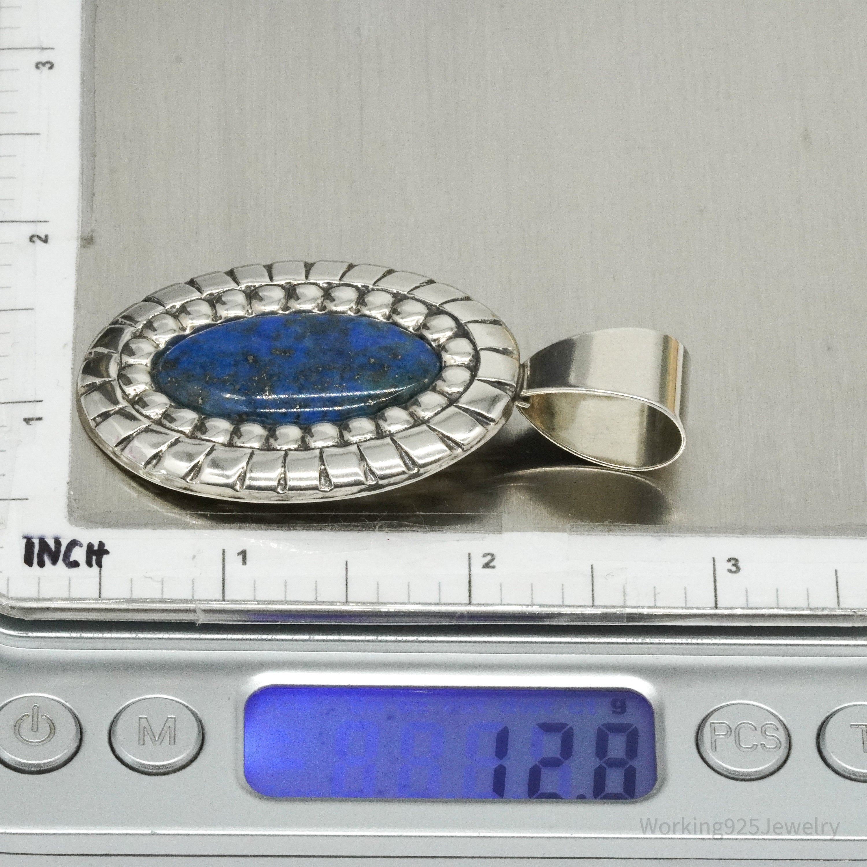 Large Vintage Carolyn Pollack Relios Lapis Lazuli Sterling Silver Pendant