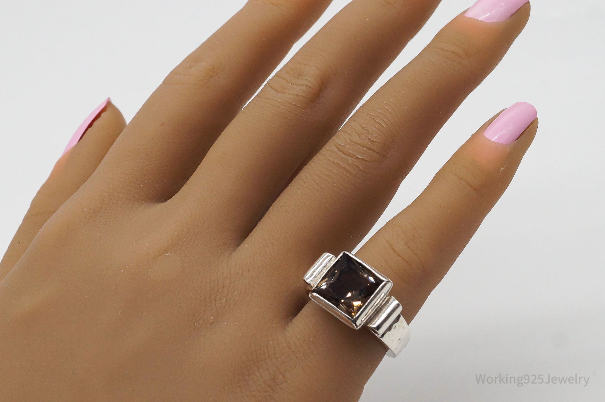 Vintage Large Smoky Topaz Sterling Silver Ring - Size 5.75