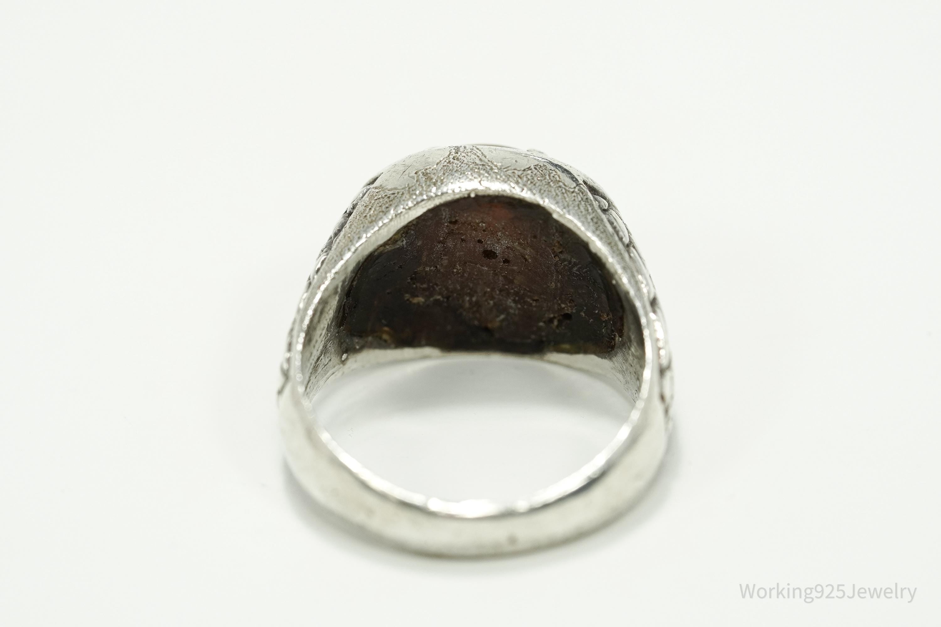 Vintage Native American Tigers Eye Unsigned Silver Ring - Size 10.5