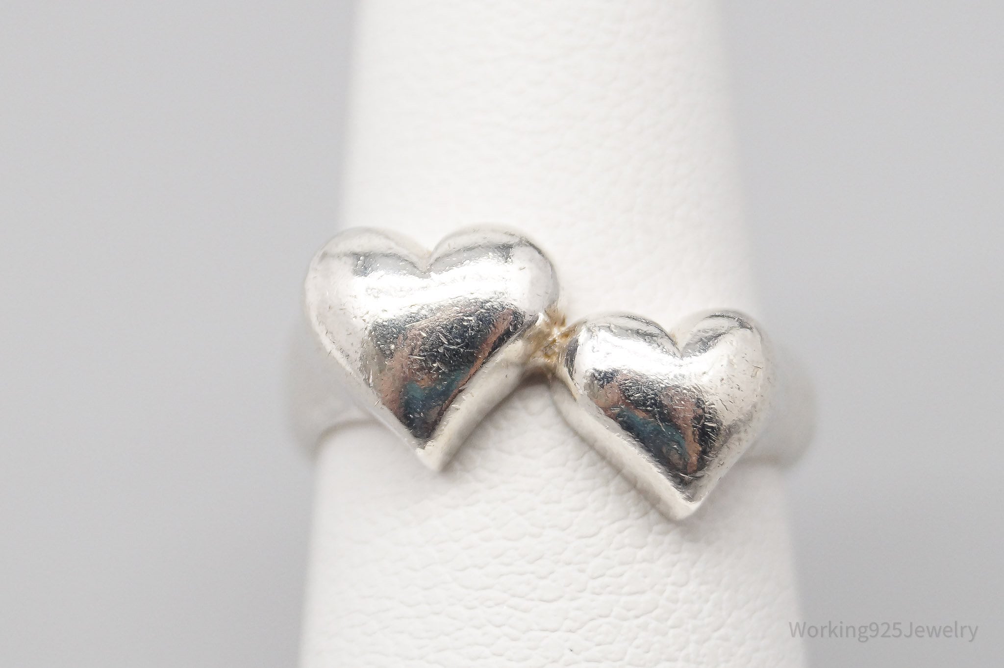 Vintage Double Hearts Sterling Silver Ring - Size 5.5