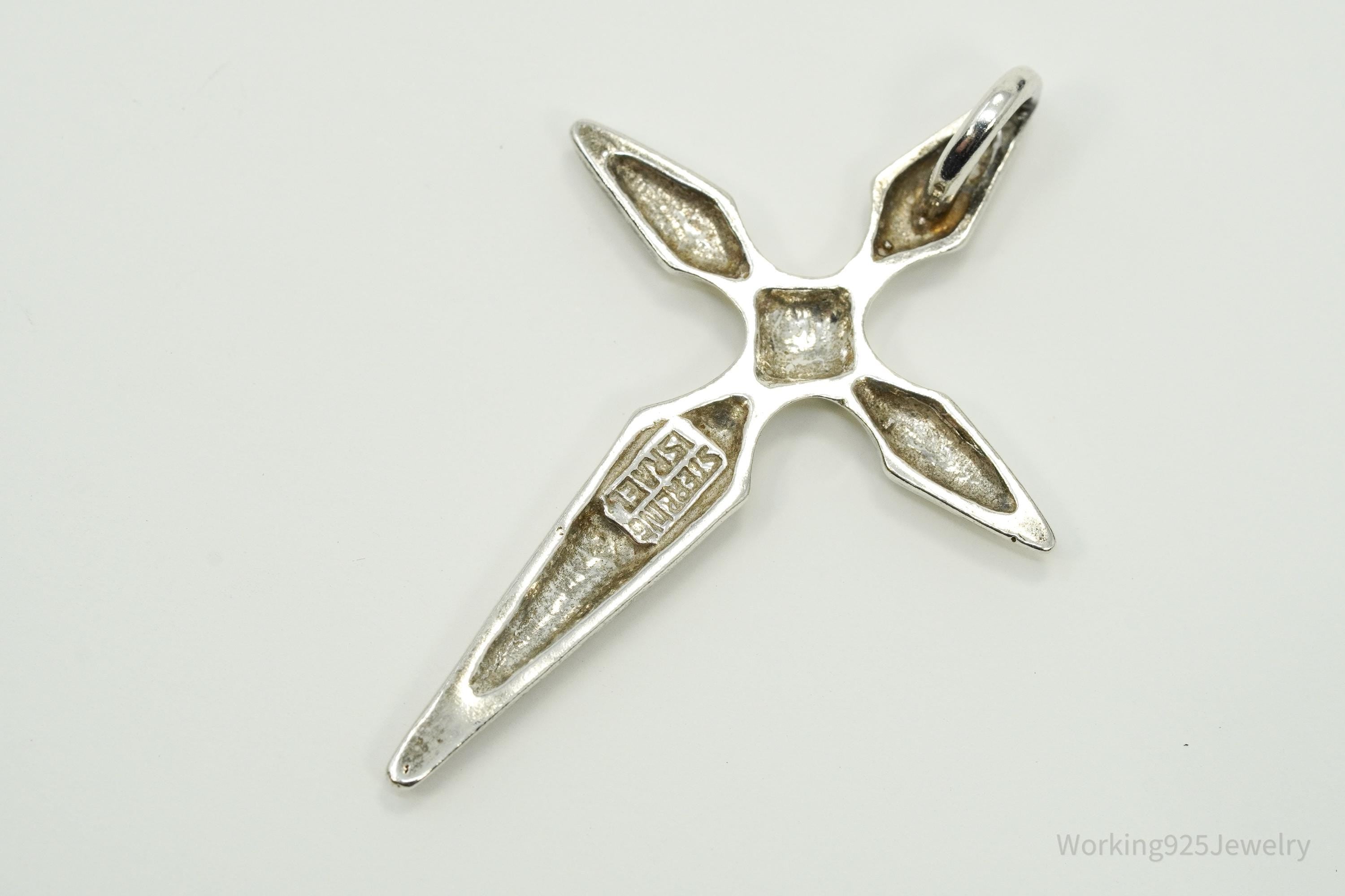 Large Vintage Israel Made Cross Sterling Silver Pendant