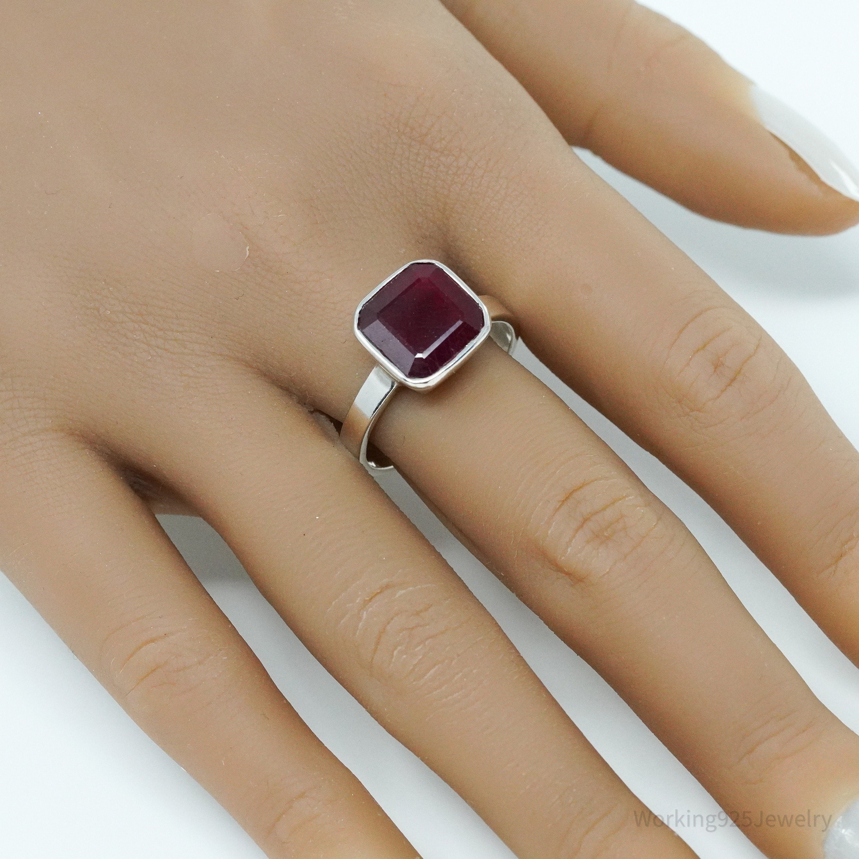 Vintage Ruby Sterling Silver Ring - Size 10.75