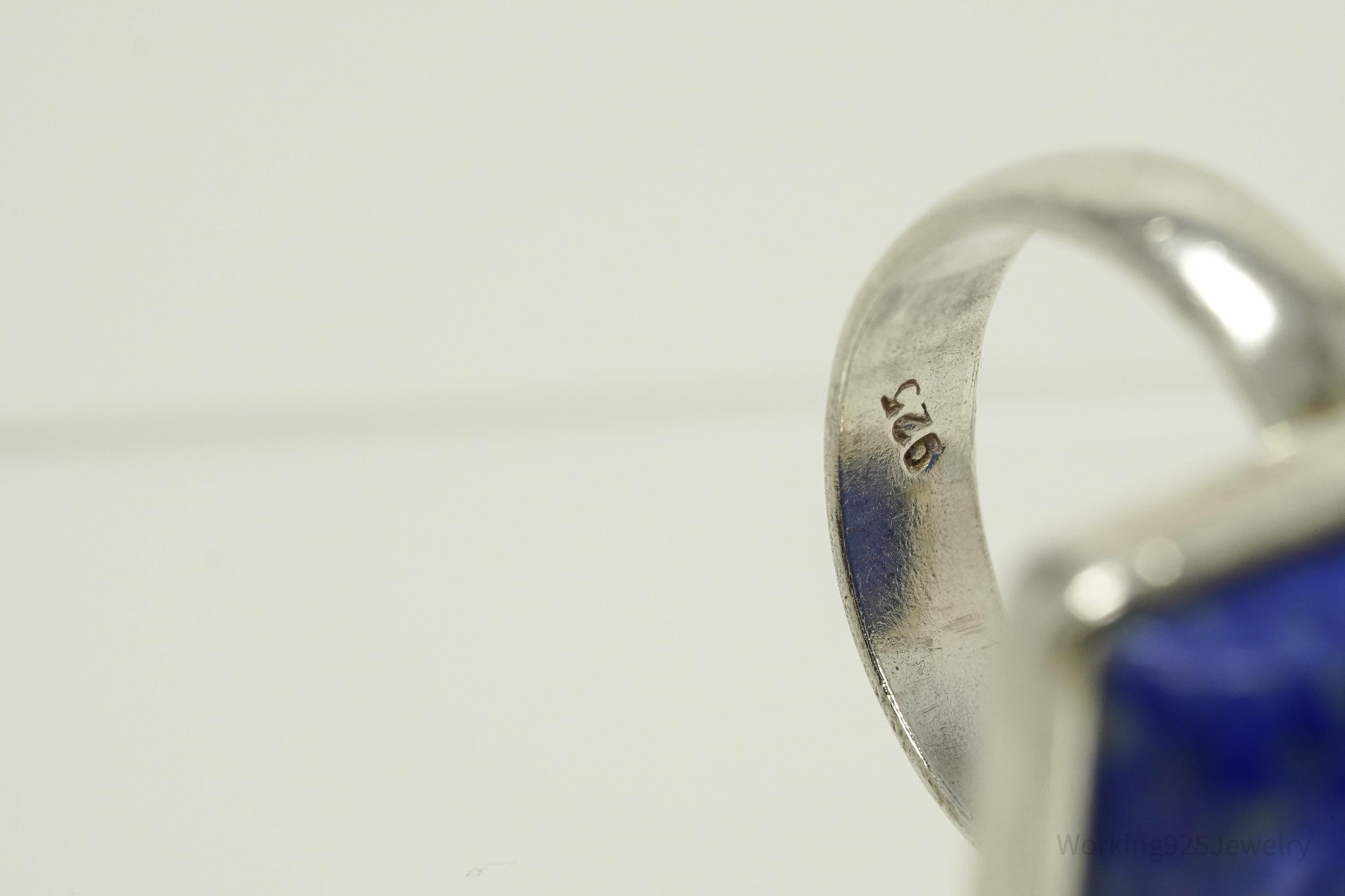 Vintage Large Lapis Lazuli Sterling Silver Ring - Size 10.25