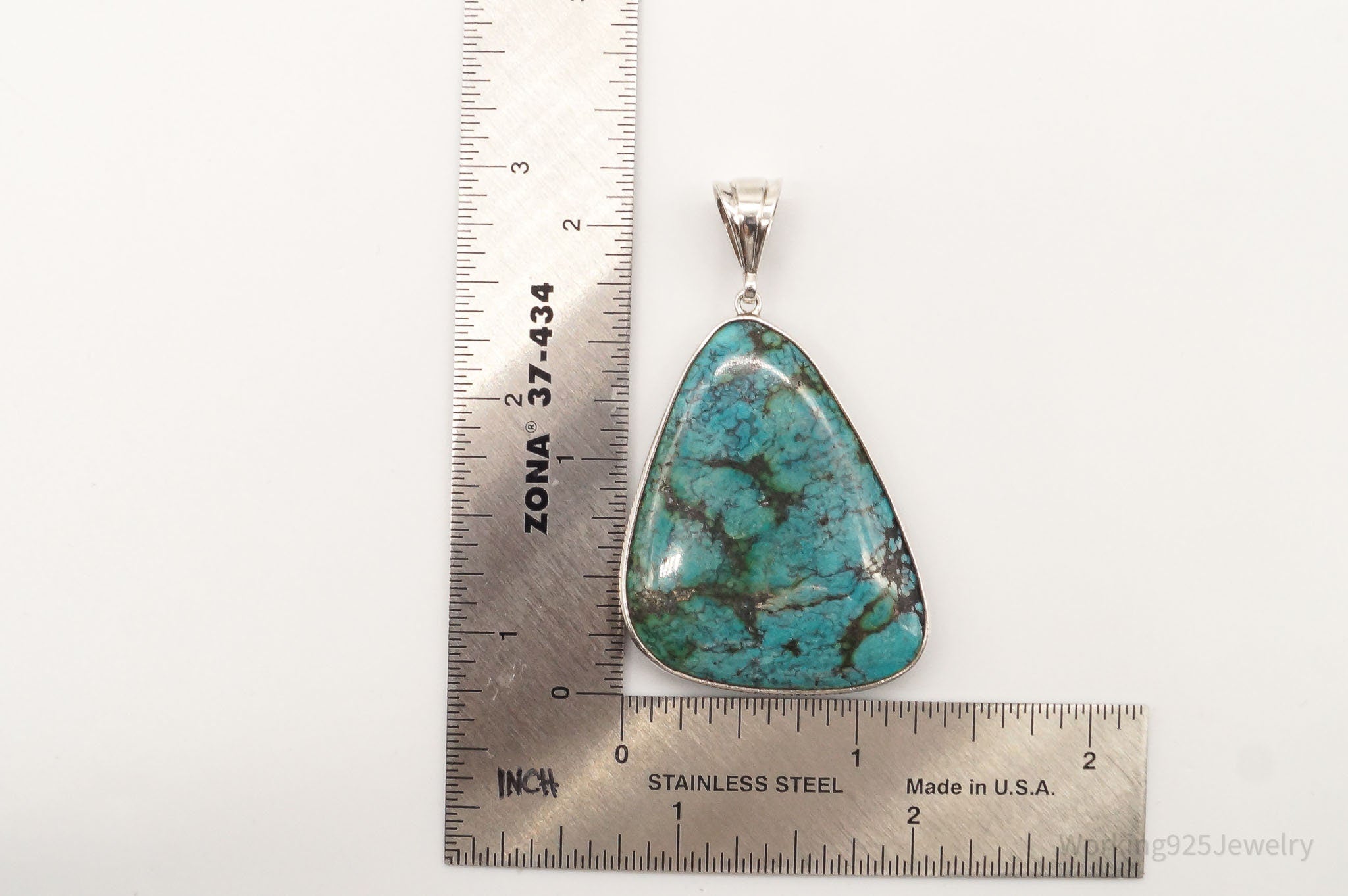 Vintage Large Turquoise Sterling Silver Necklace Pendant