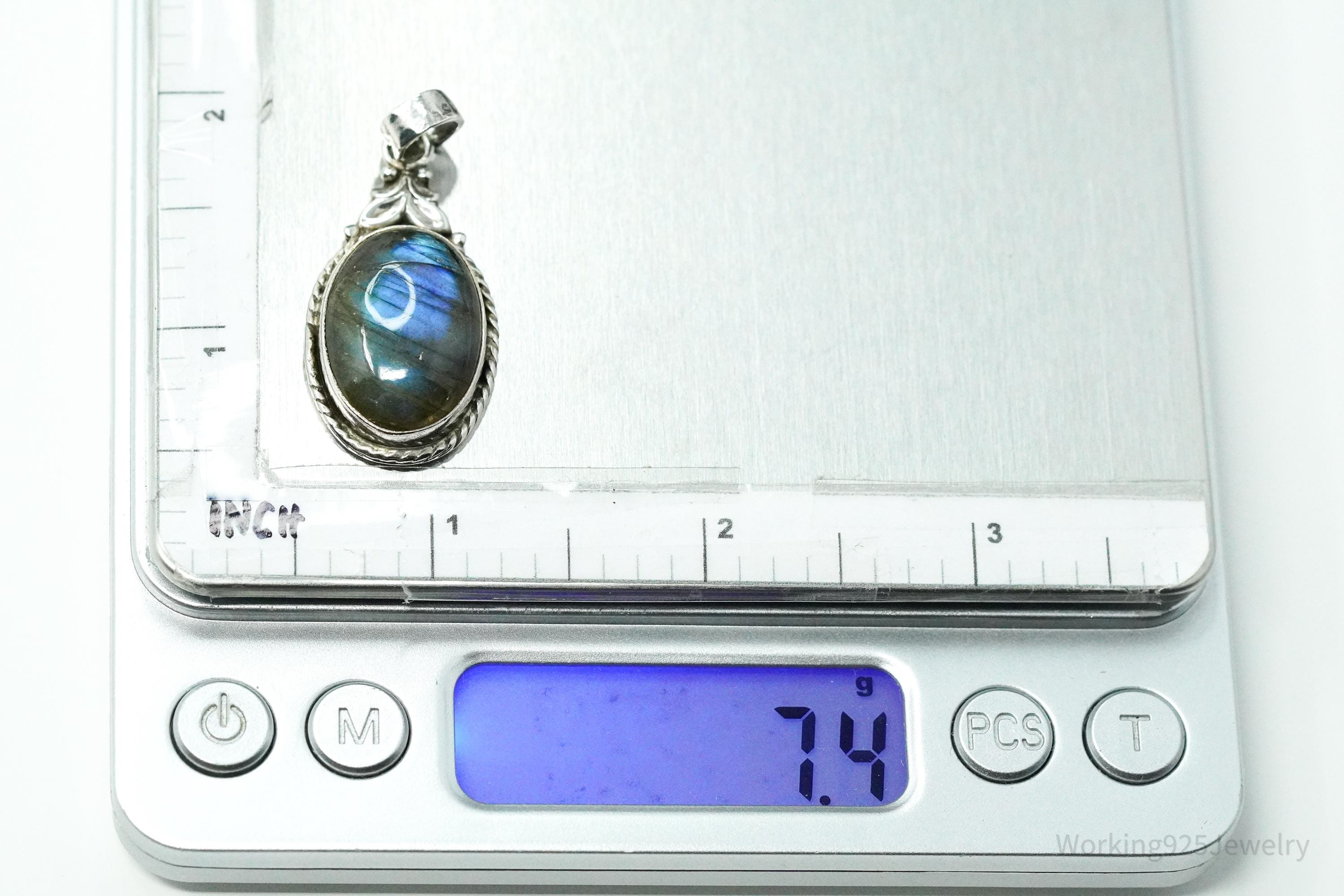 Vintage Labradorite Sterling Silver Necklace Pendant