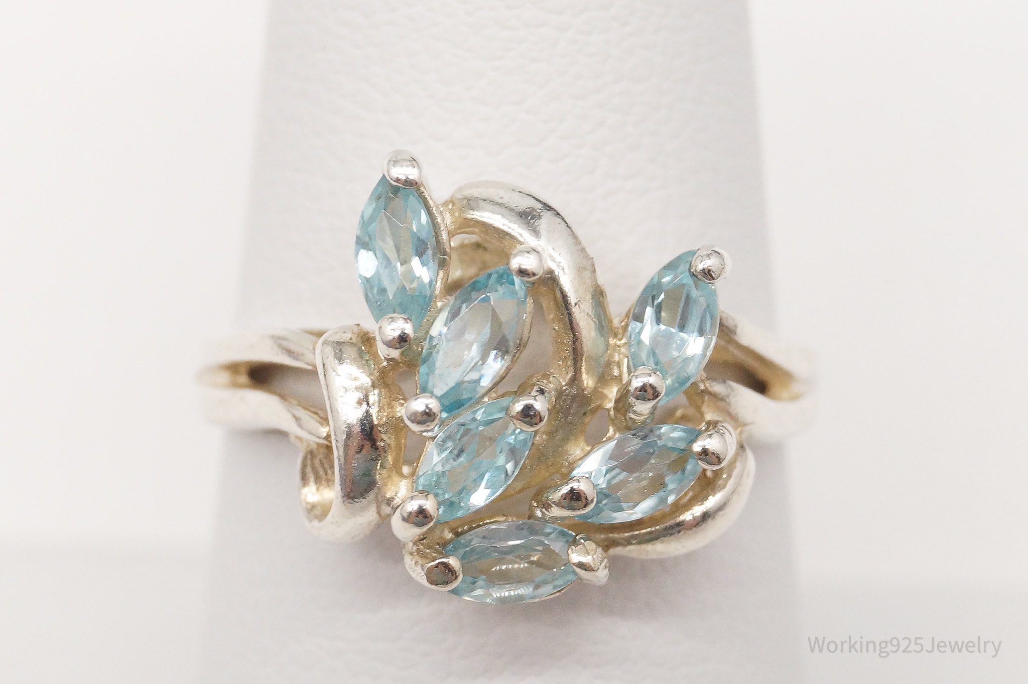 Vintage Blue Topaz Sterling Silver Ring - Size 7.75