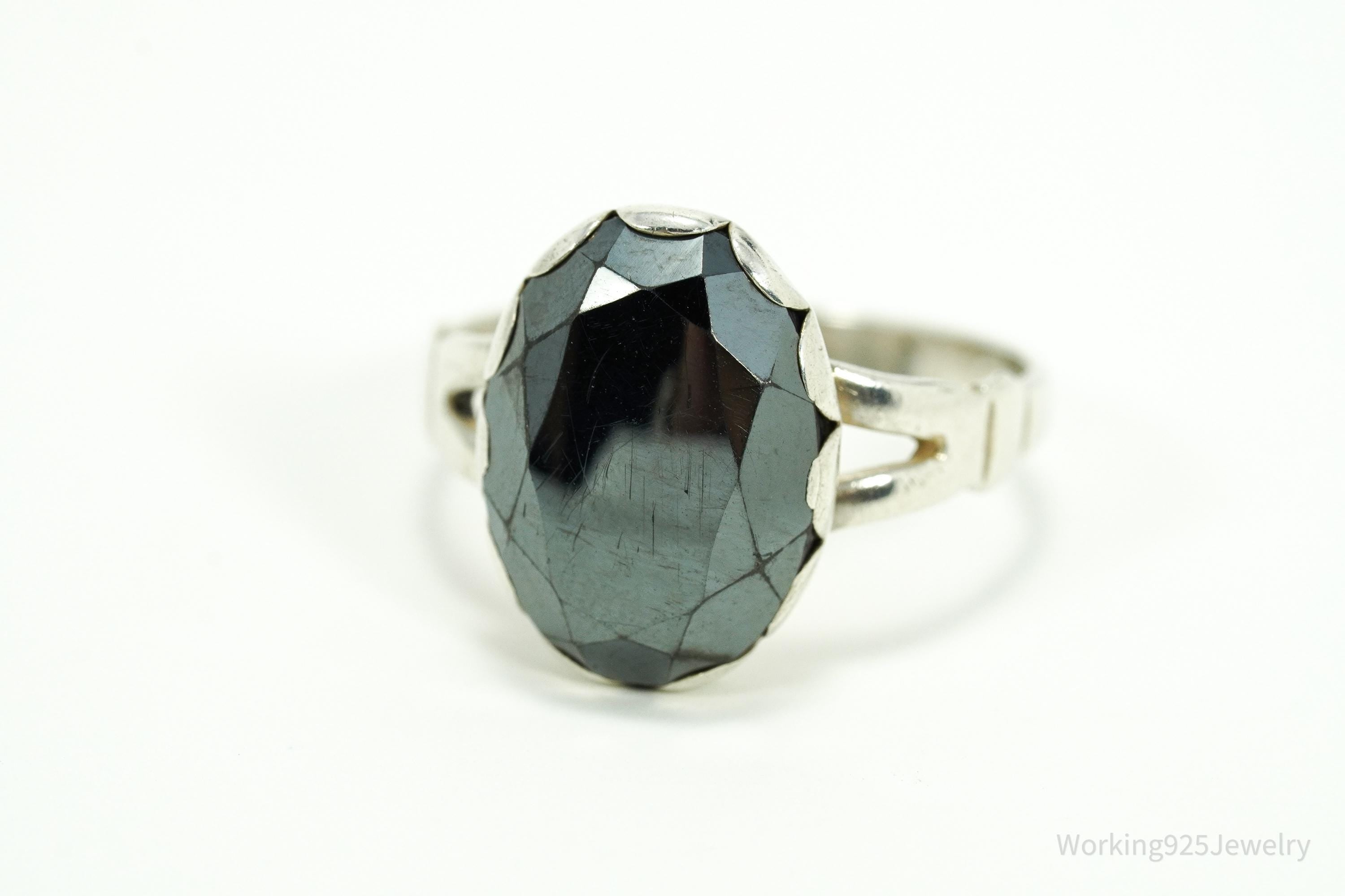 Vintage Native Bell Trading Post Hematite Sterling Silver Ring - Size 7