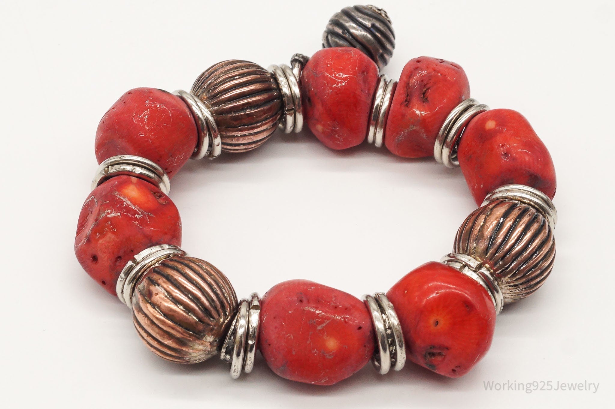 Vintage Chunky Coral Bead Elastic Bracelet