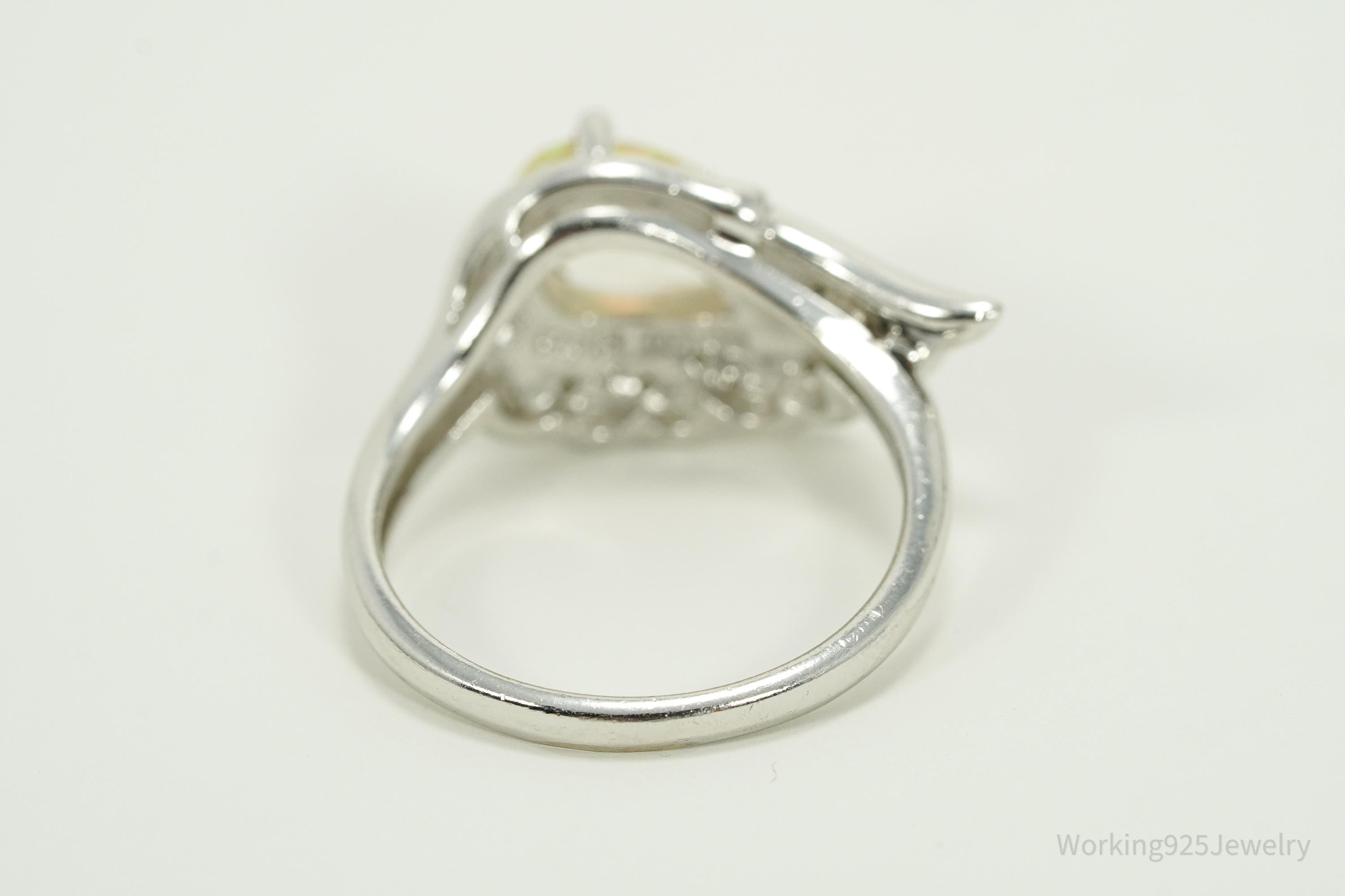 Vintage KH Opal & Diamond Sterling Silver Ring - Size 6