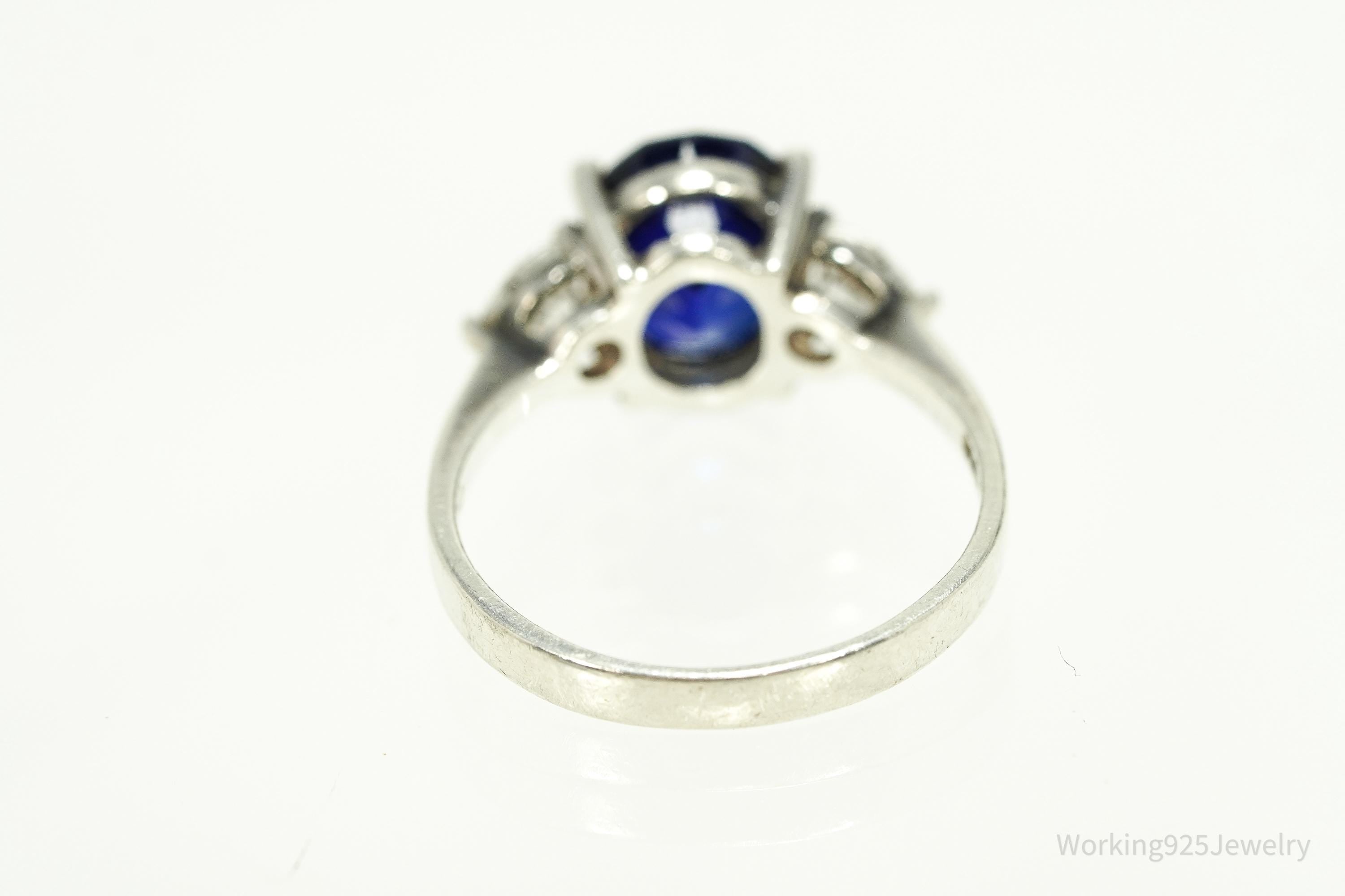 Vintage Lab Sapphire & Cubic Zirconia Sterling Silver Ring - Size 10.25
