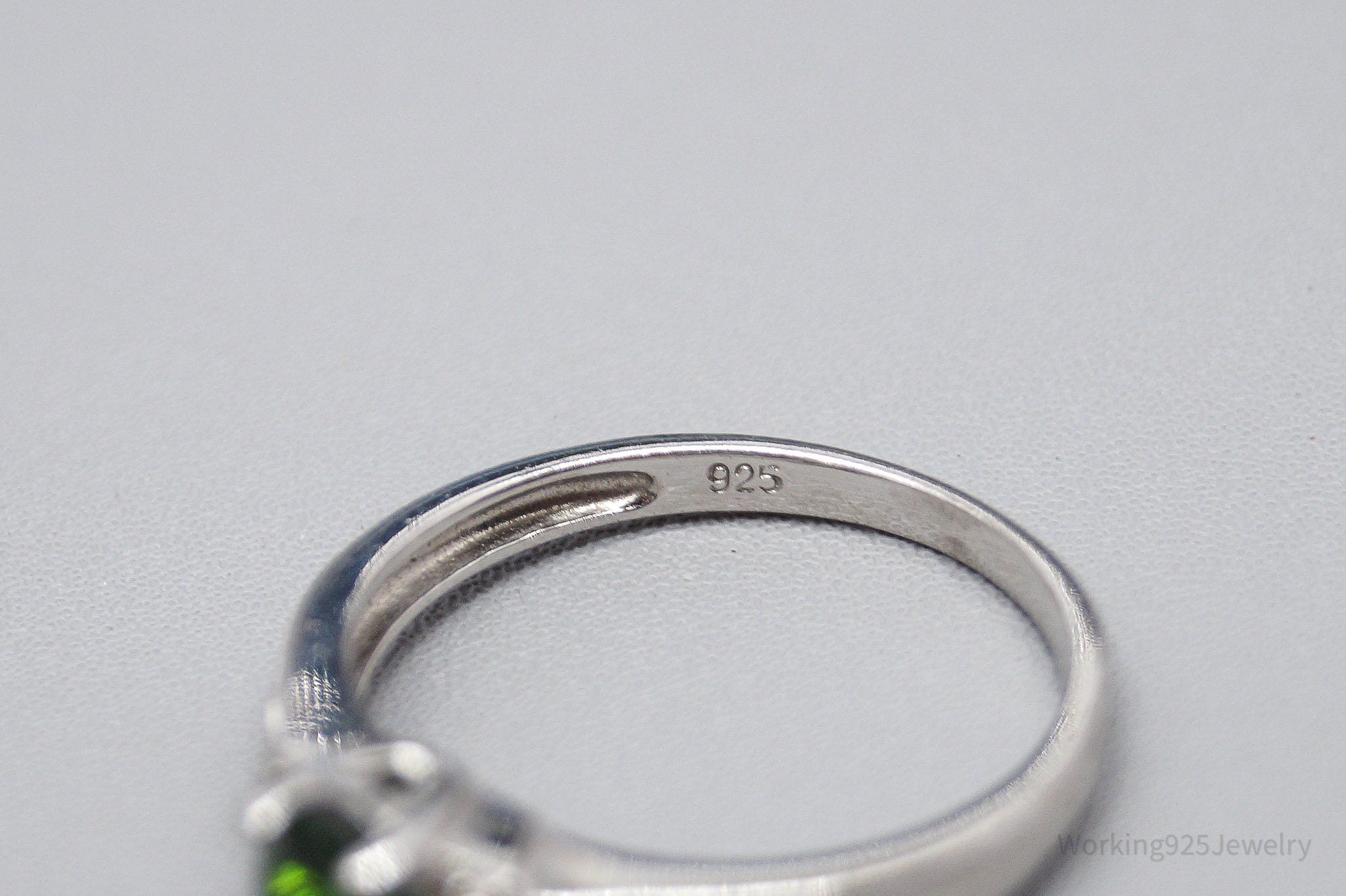 Vintage Green Chrome Diopside White Topaz Sterling Silver Ring - Size 7