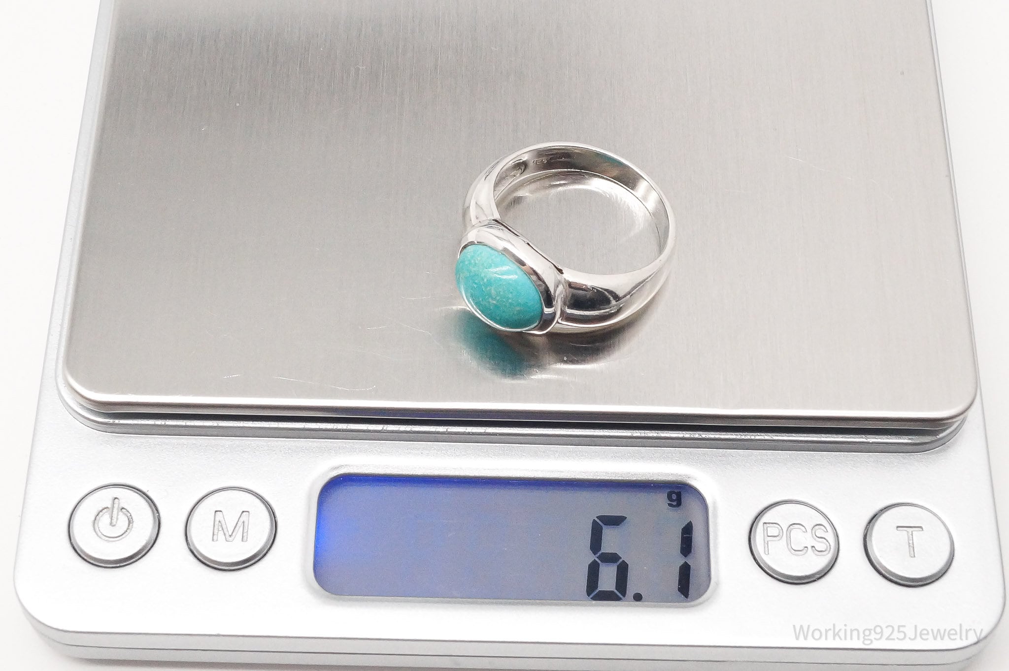 Vintage CNA Aqua Stone Sterling Silver Ring - Size 9.5