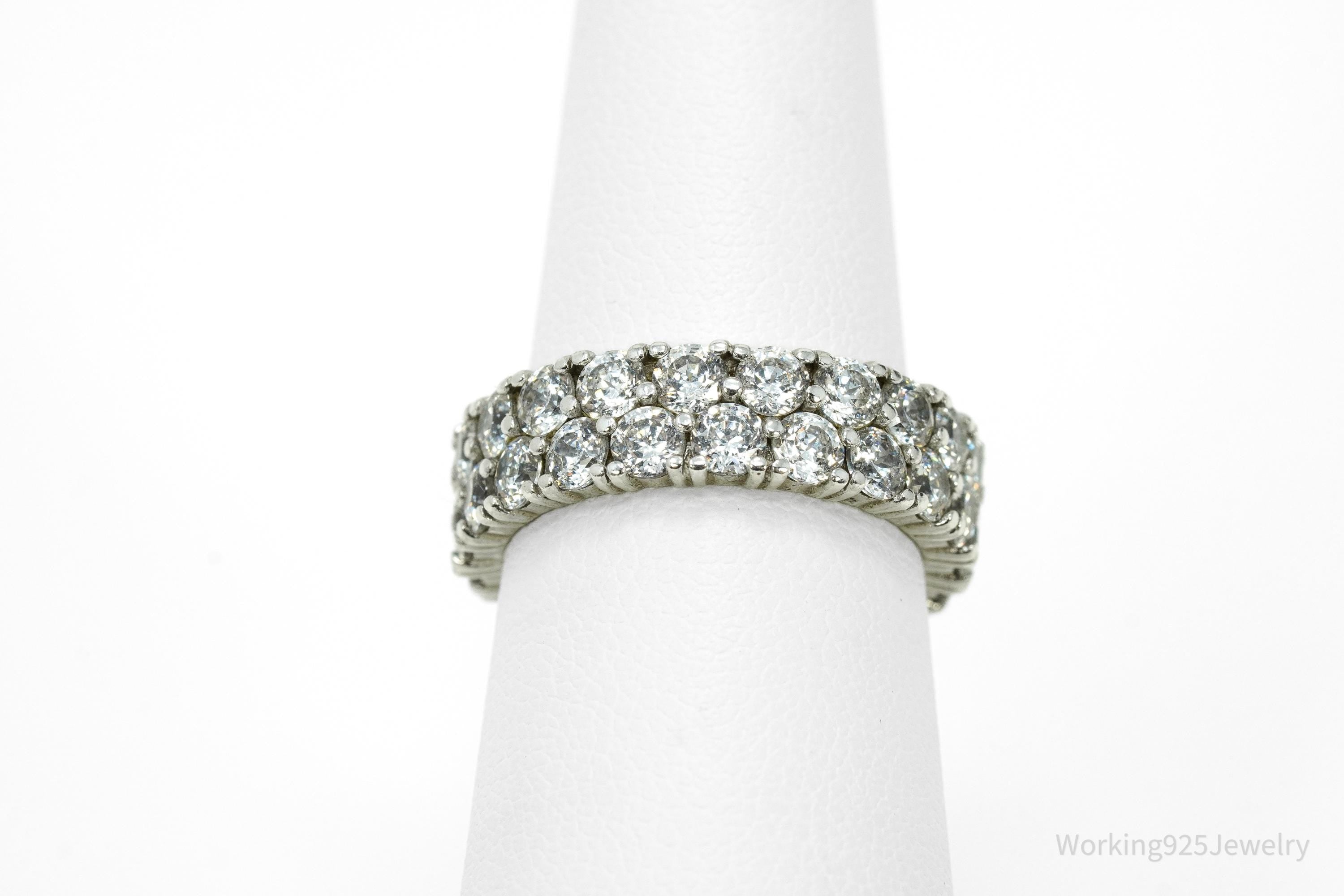 Vintage Eternity Band Cubic Zirconia Platinum Clad Sterling Silver Ring - Sz 6