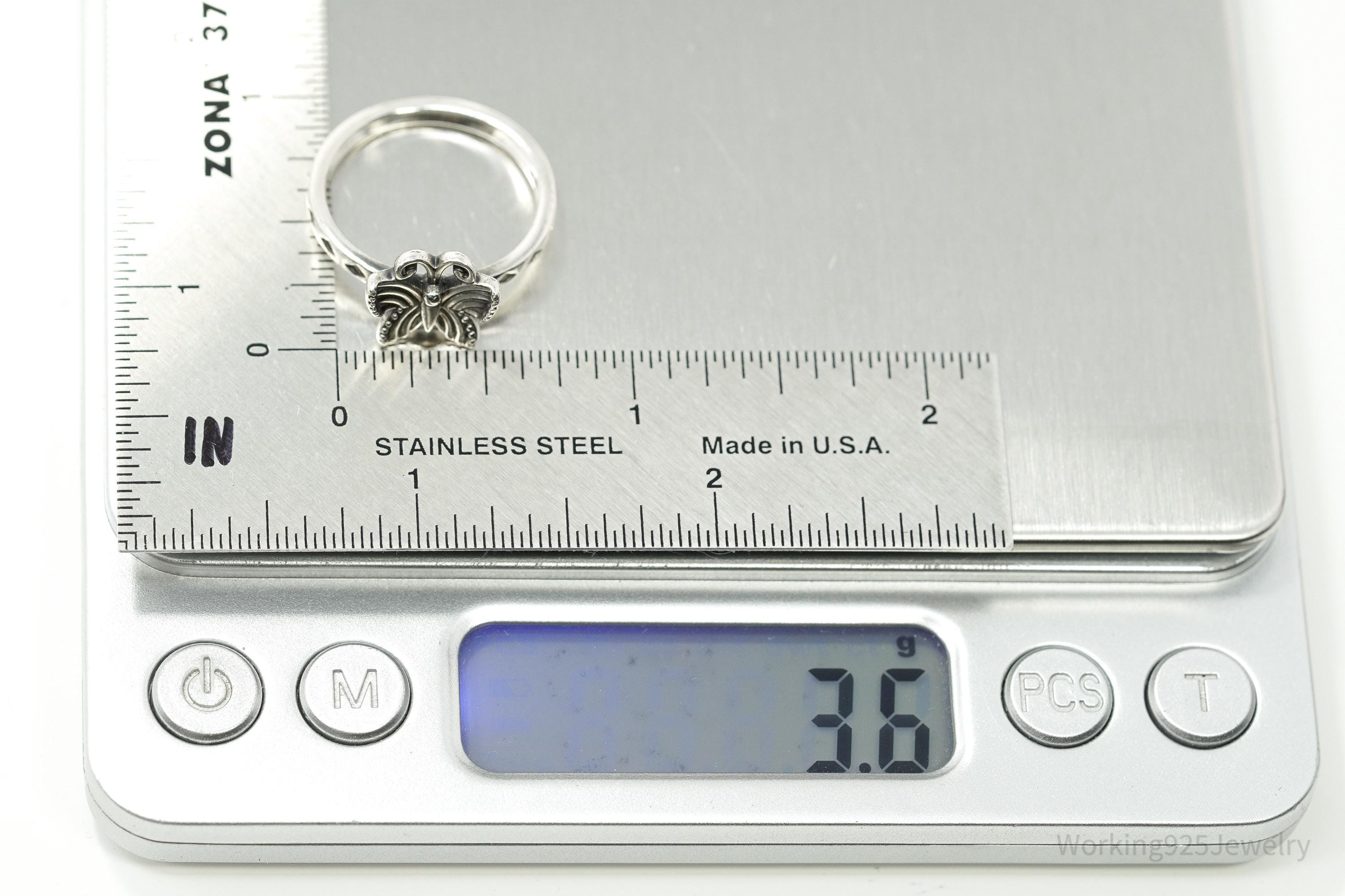 Vintage Butterfly Sterling Silver Ring - Size 8