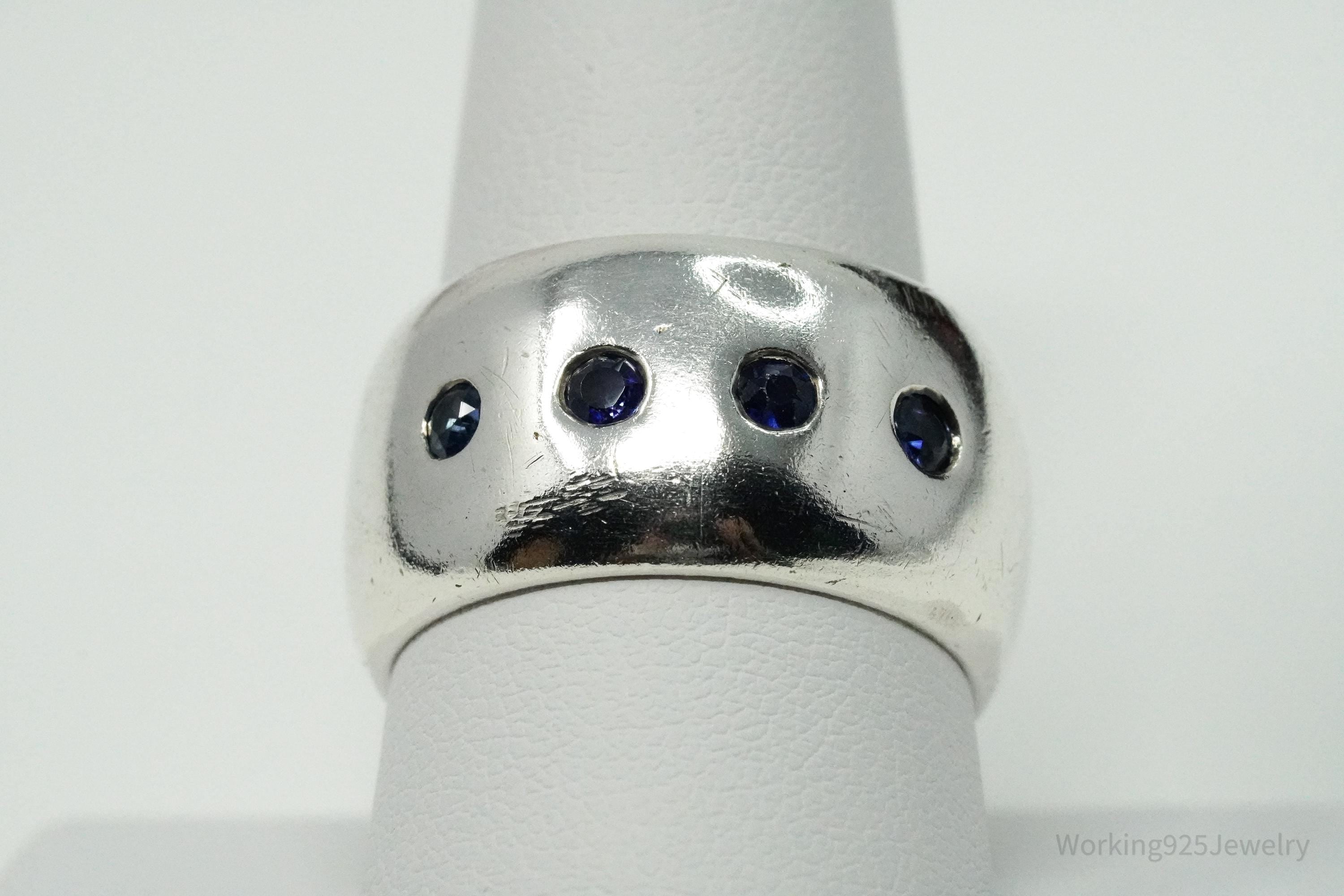 Vintage Blue Sapphire Mexico Sterling Silver Band Ring - Size 10