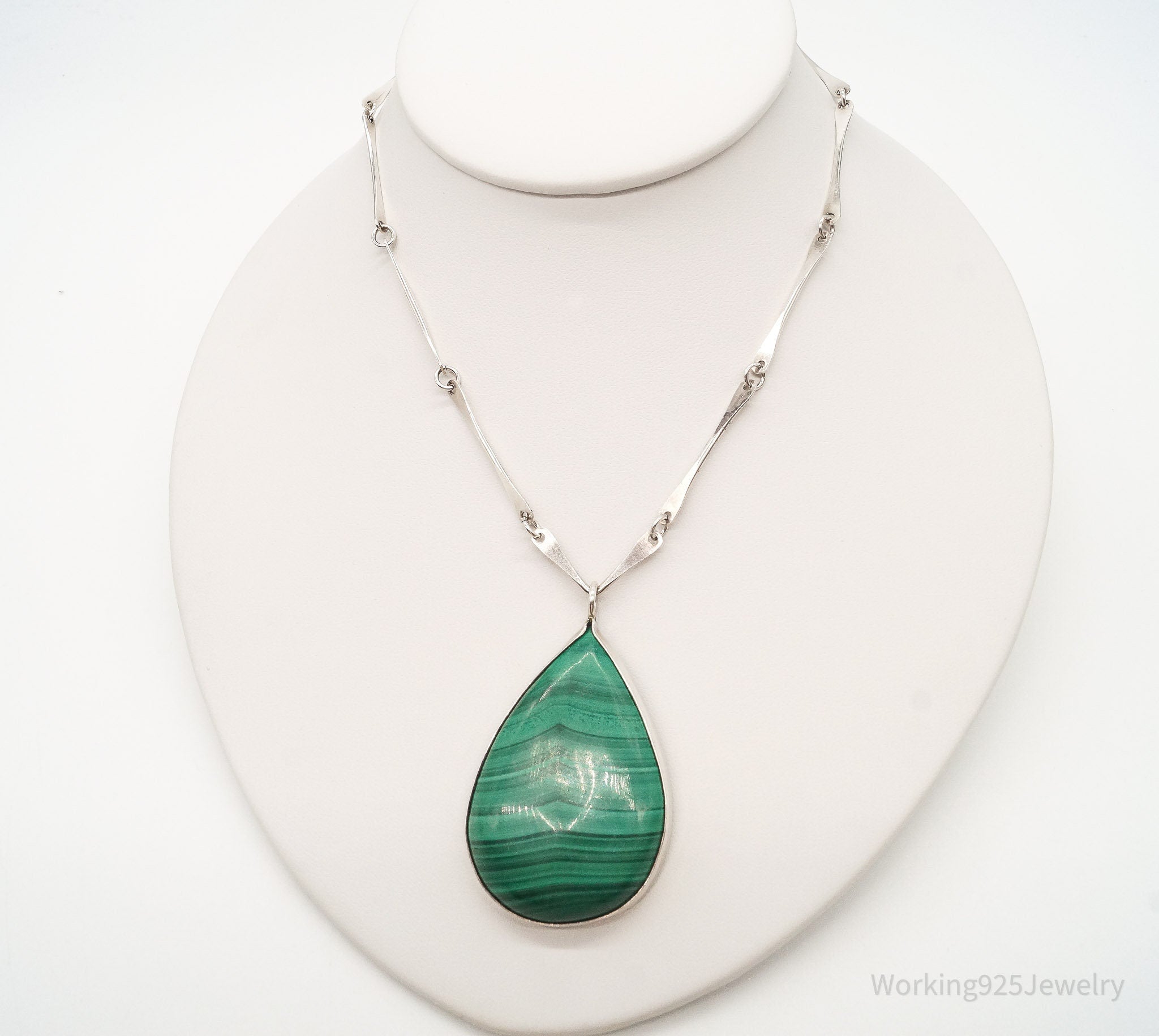 Vintage Large Malachite Sterling Silver Necklace