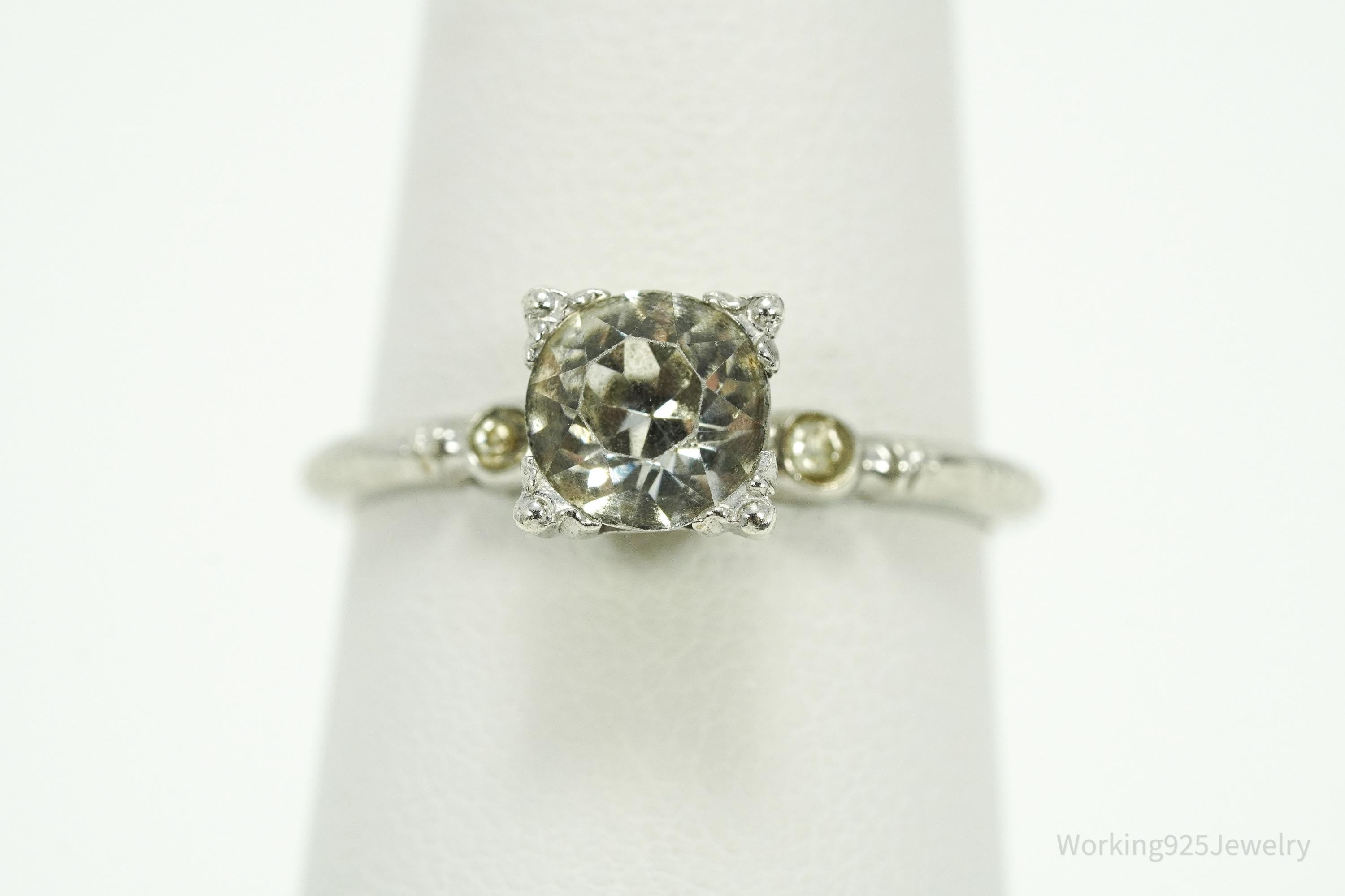 Antique Uncas MFG Co Rhinestone Sterling Silver Ring - Size 6.75