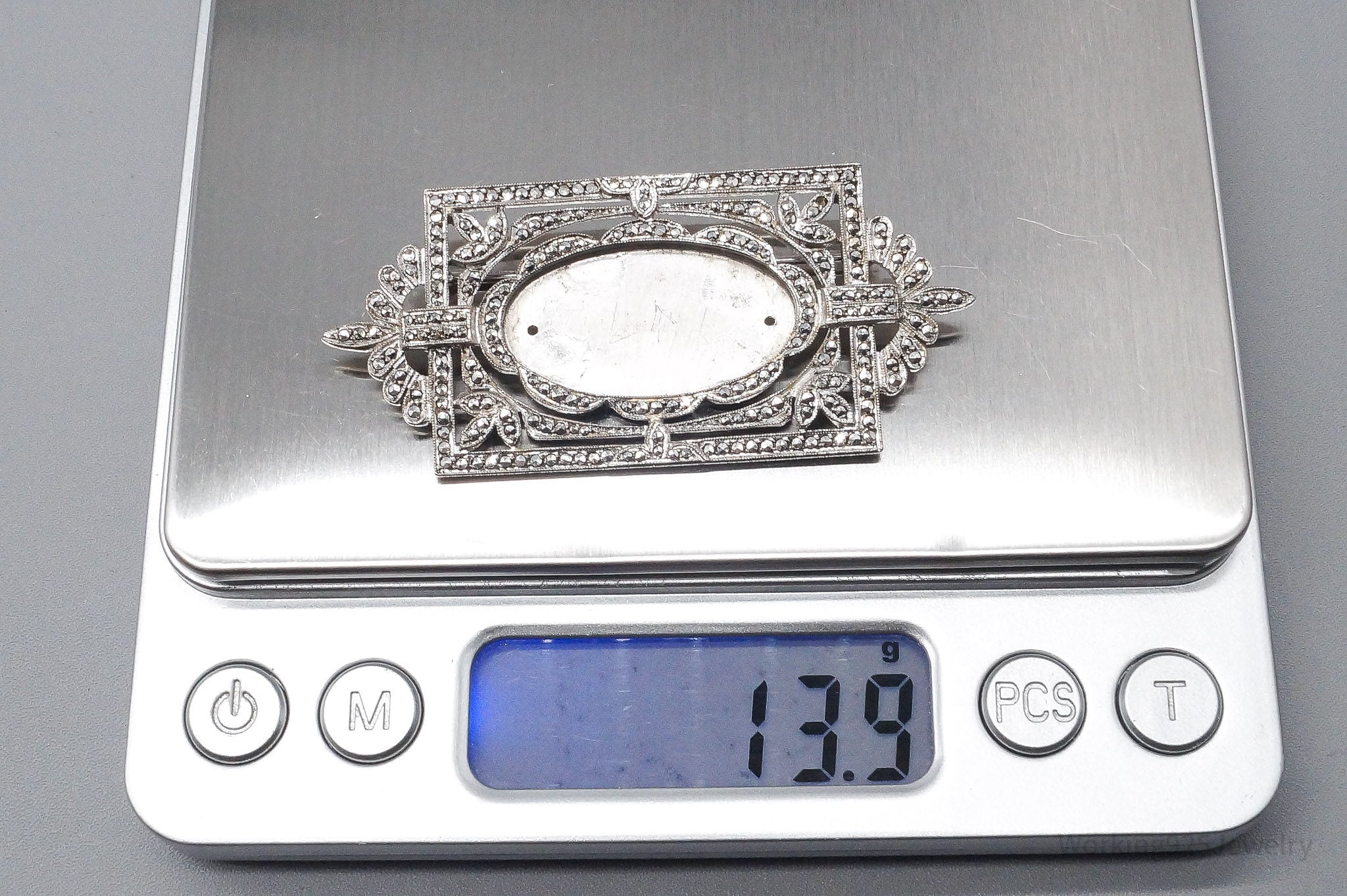 Antique 1930s Marcasite Art Deco Sterling Silver Brooch Pin