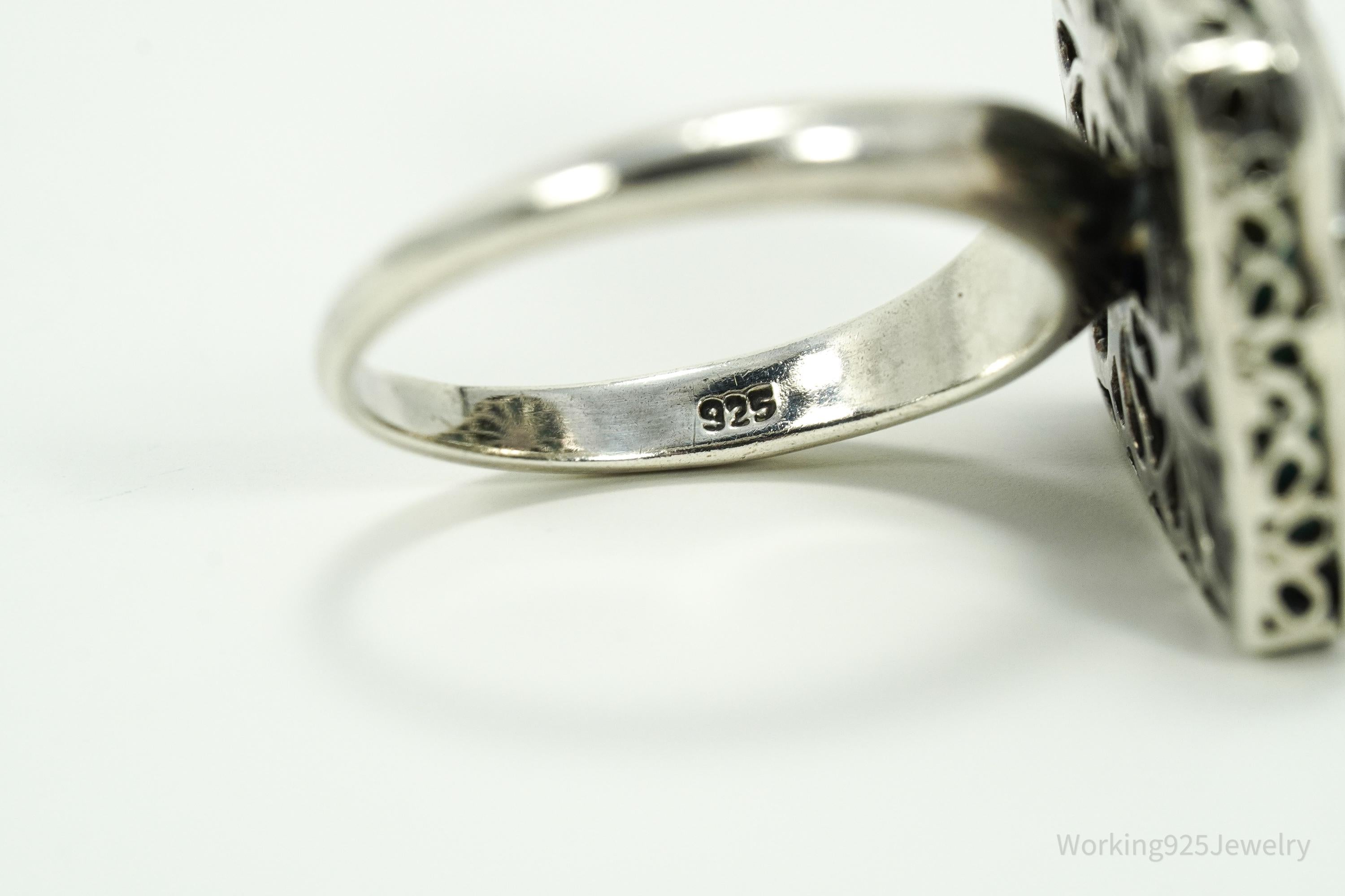 Vintage Caged Turquoise Sterling Silver Ring - Size 10