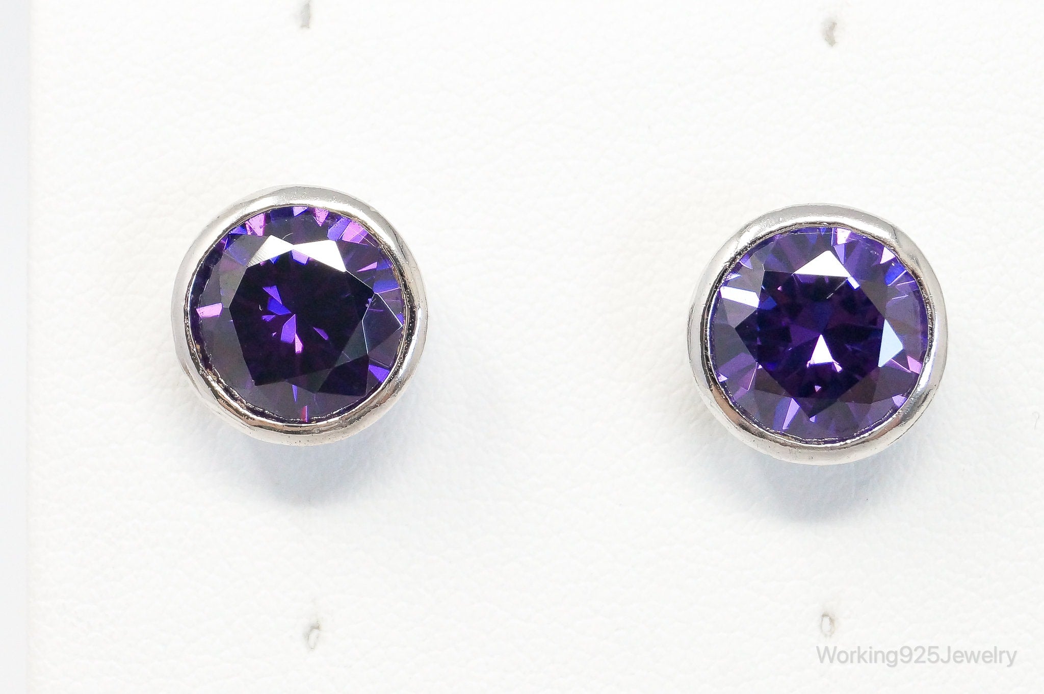 Large Purple Cubic Zirconia Silver Stud Post Earrings