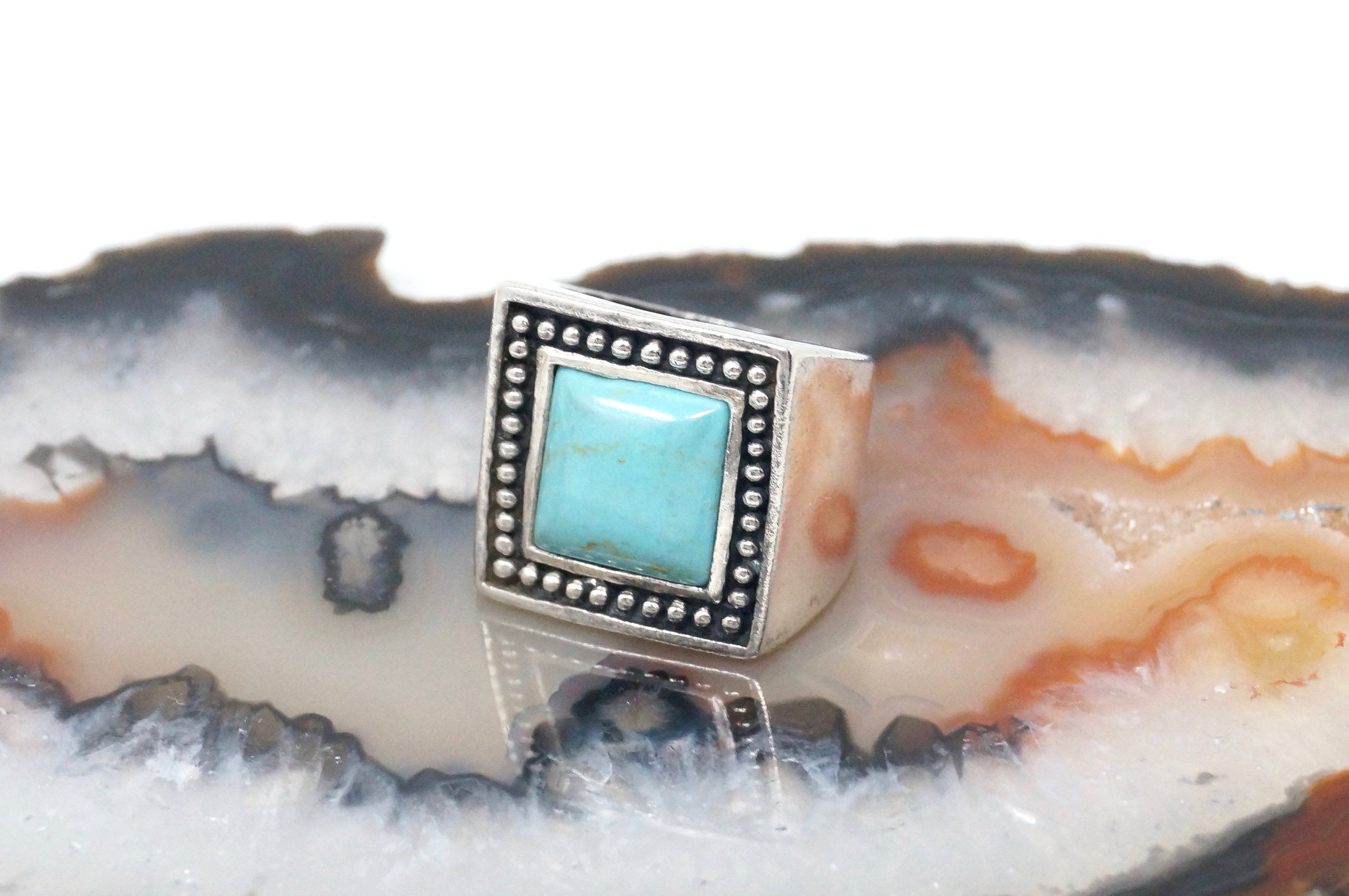 Vintage Large Turquoise Southwestern Style Statement Ring Sterling Silver Sz 6