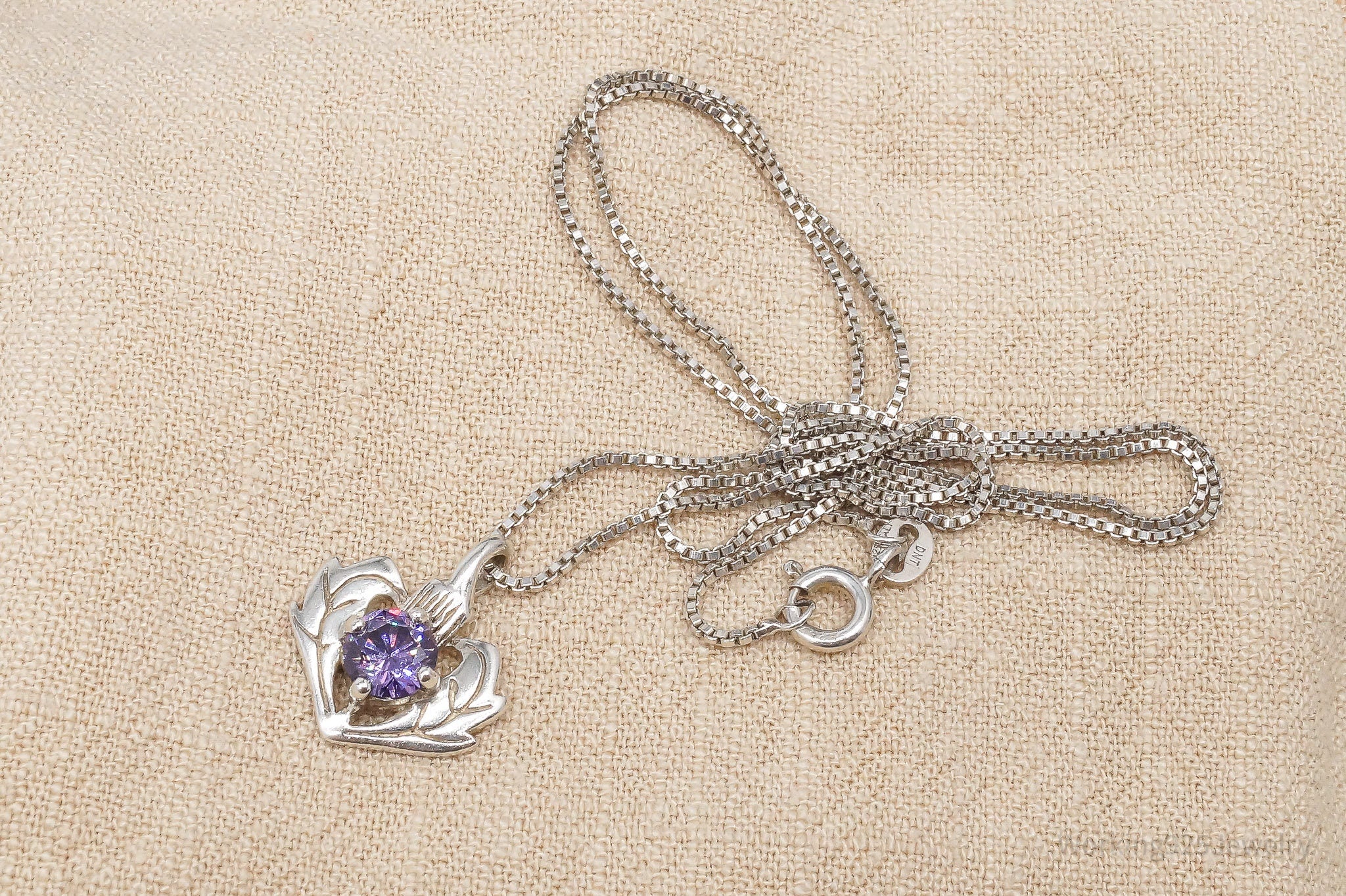 Vintage Purple Cubic Zirconia Scottish Thistle Sterling Silver Necklace 18"
