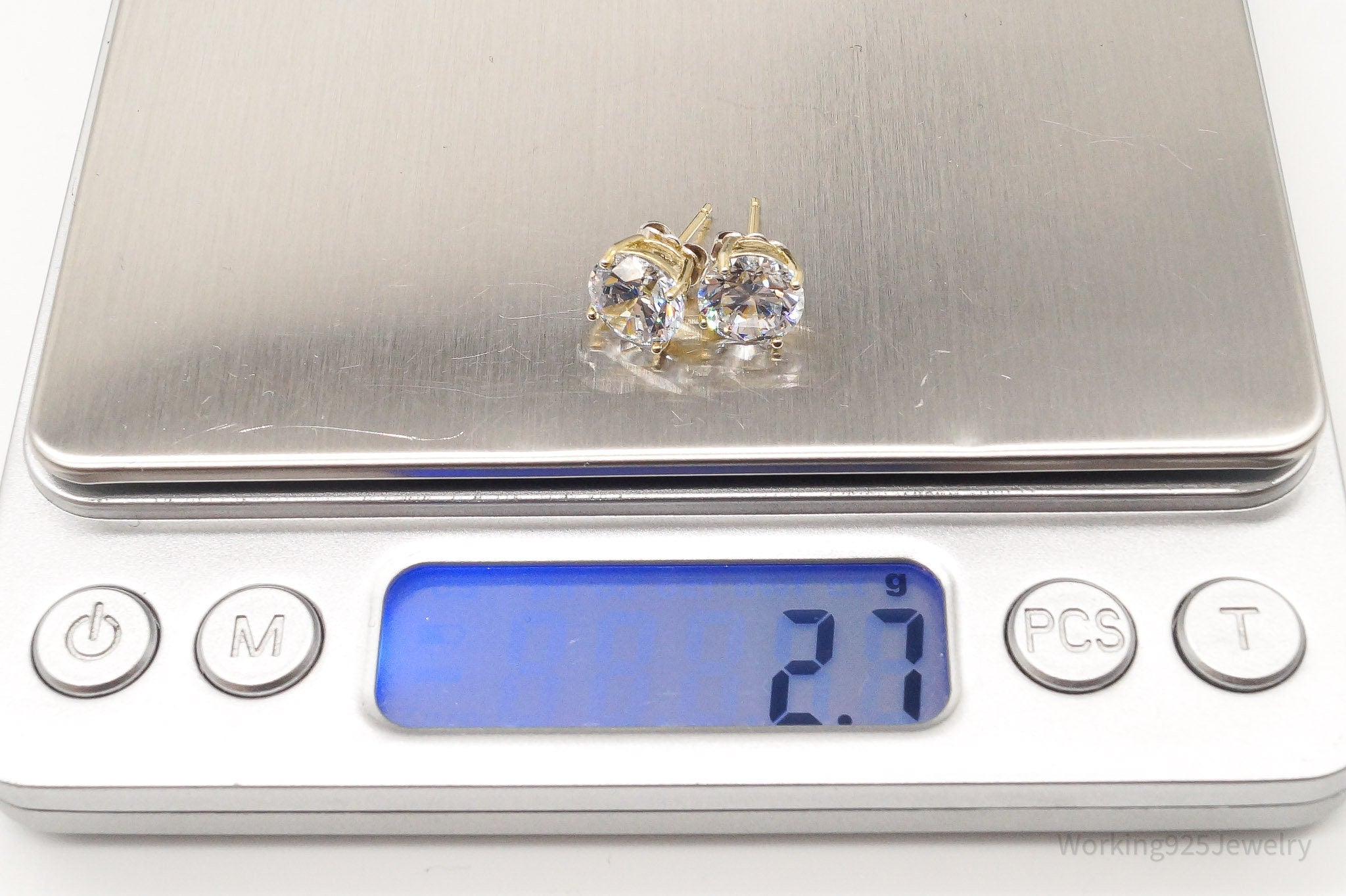 Vintage Large Cubic Zirconia Gold Vermeil Sterling Silver Earrings