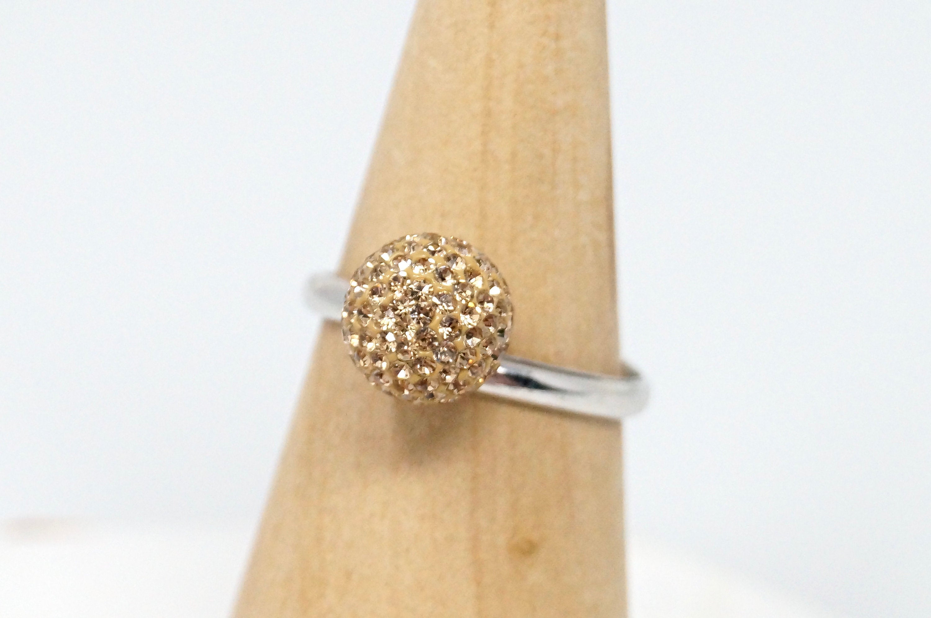 Vintage Art Deco Orange Citrine Ball Dome Sterling Adjustable Ring - Size 9.25