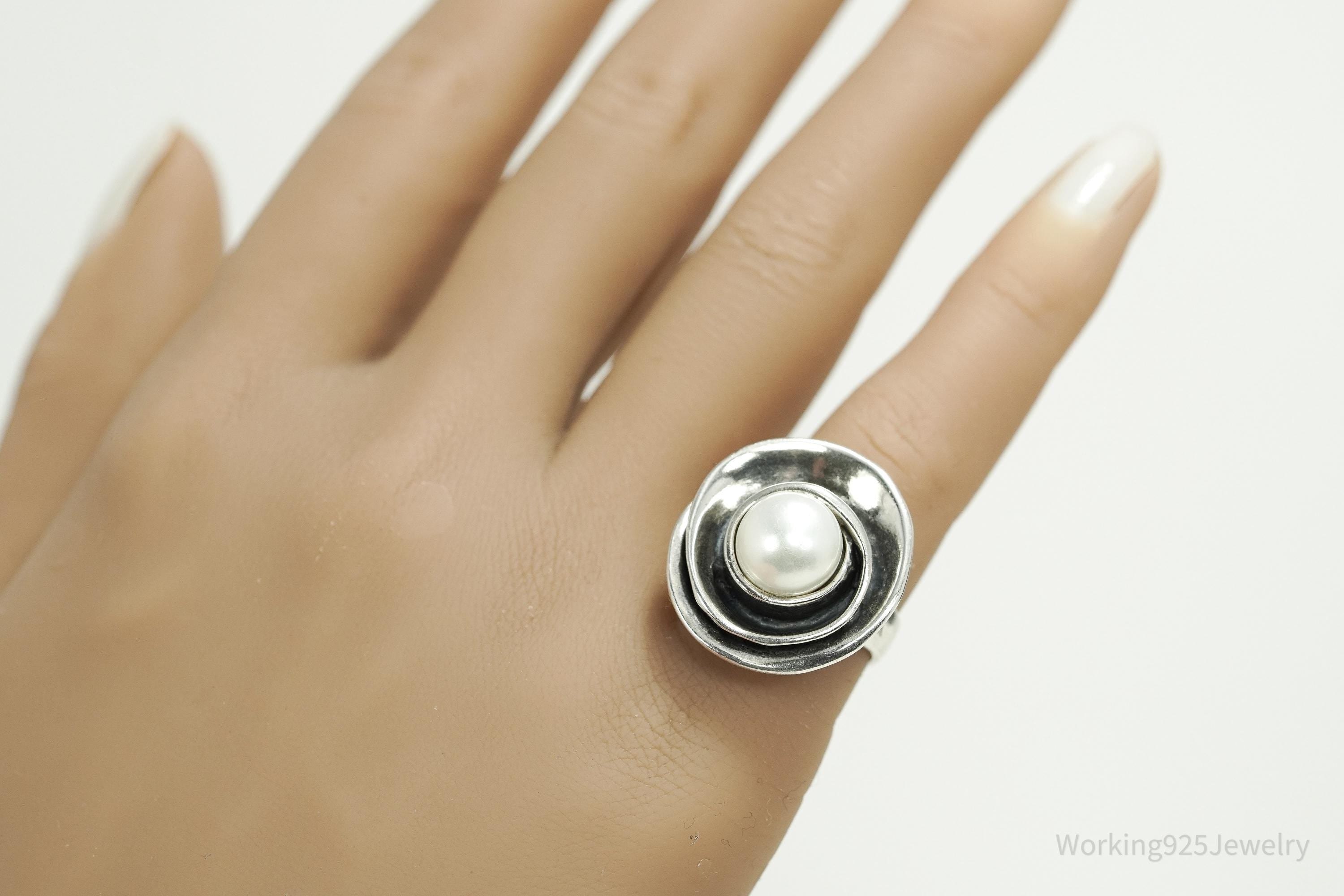 Vintage Silpada Retired Pearl Sterling Silver Ring - Size 6.25